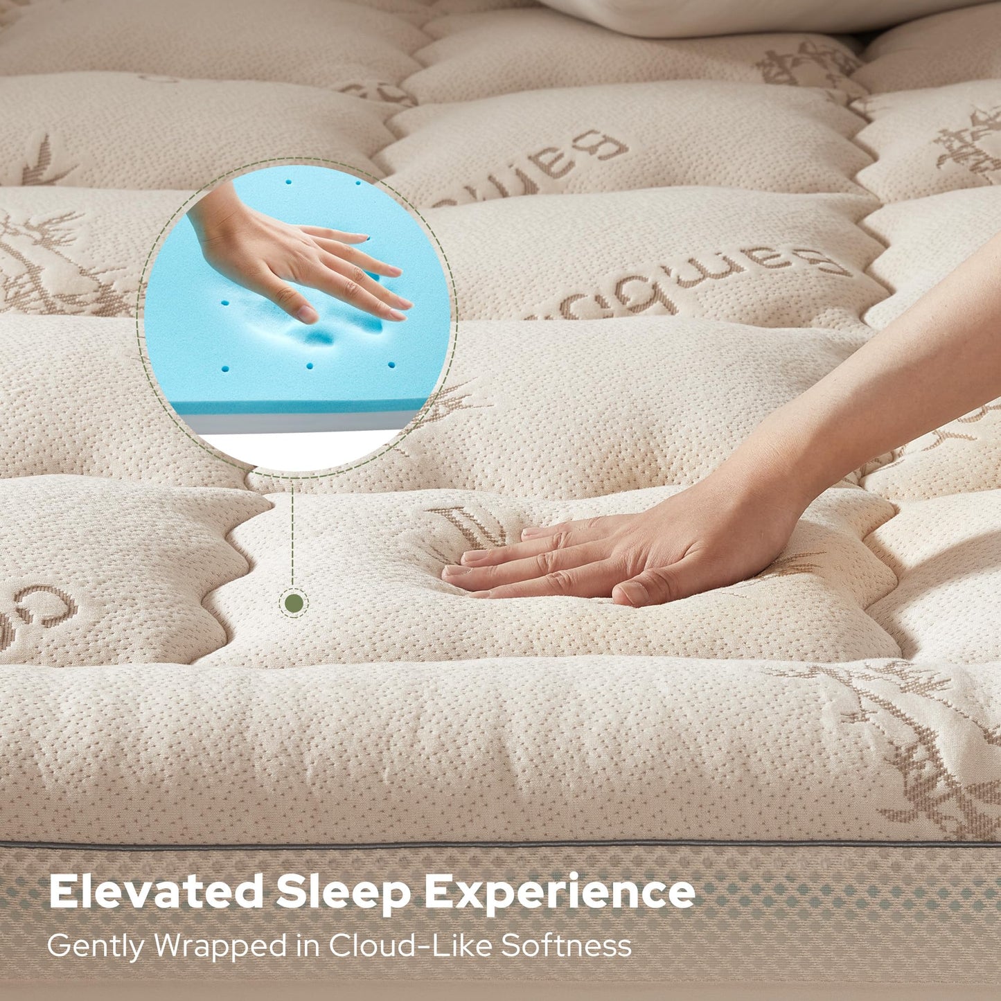 BEDLORE 4 Inch Memory Foam Mattress Topper King,2-in-1 Dual Layer Design (2" Gel Memory Foam + 2" Plush Pillow Top Cover) Mattress Topper Medium-Firm,Pressure Relief & Back Pain Support(Beige)