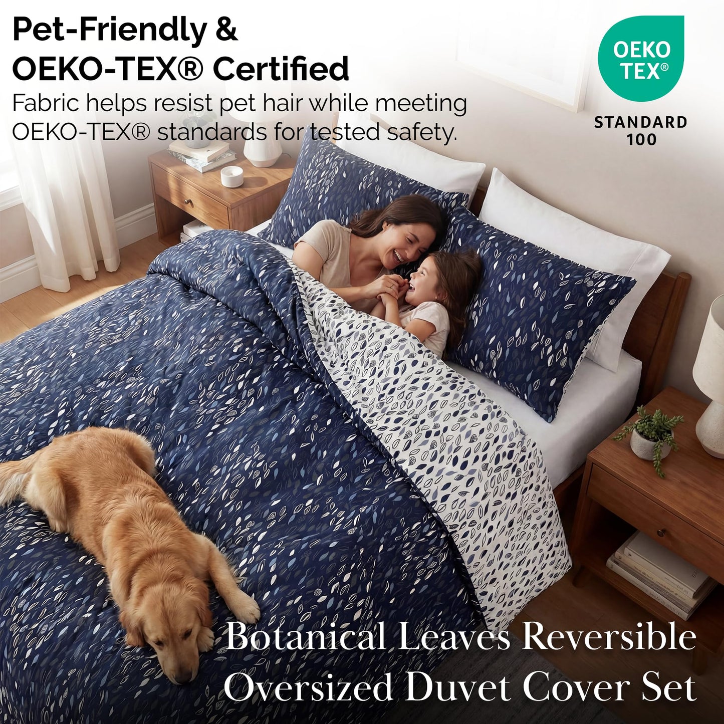 Southshore Fine Living, Inc. Reversible California King Duvet Cover Set, Hotel Quality Microfiber Bedding Set - 1 King/Cal King Duvet Cover, 2 Shams, Insert Not Included - Botanical Leaves Blue
