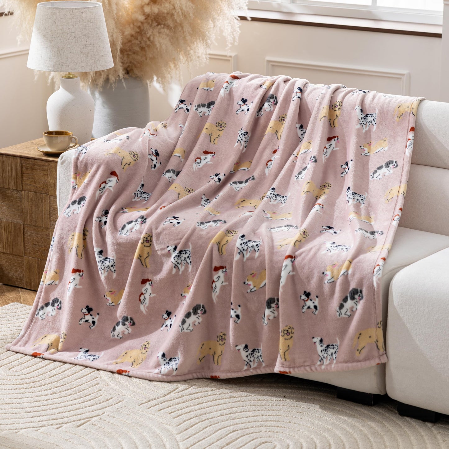 Sushing Cartoon Fleece Blanket, Cute Animal Characters Plush Home Decor, Soft Lightweight Gift for Adults Kids, Machine Washable, 90in x 90in, Pups