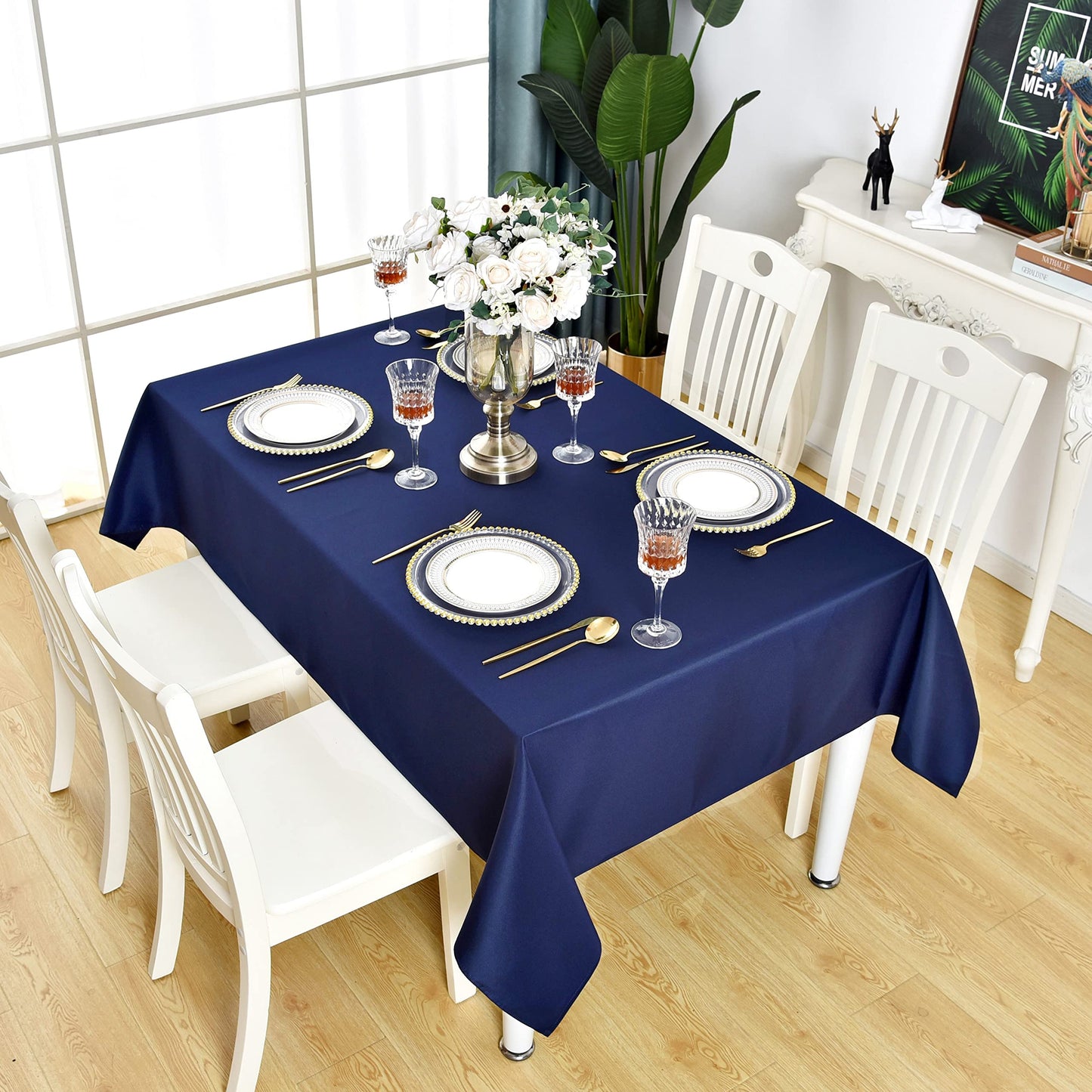 KAIPHO Navy Blue Rectangle Tablecloth Waterproof Stain Resistant Wrinkle Free Table Cloth 210GSM Polyester Wipeable Table Cover for Party, Banquet, Indoor & Outdoor- Rectangular/Oblong, 54 x 78 inch