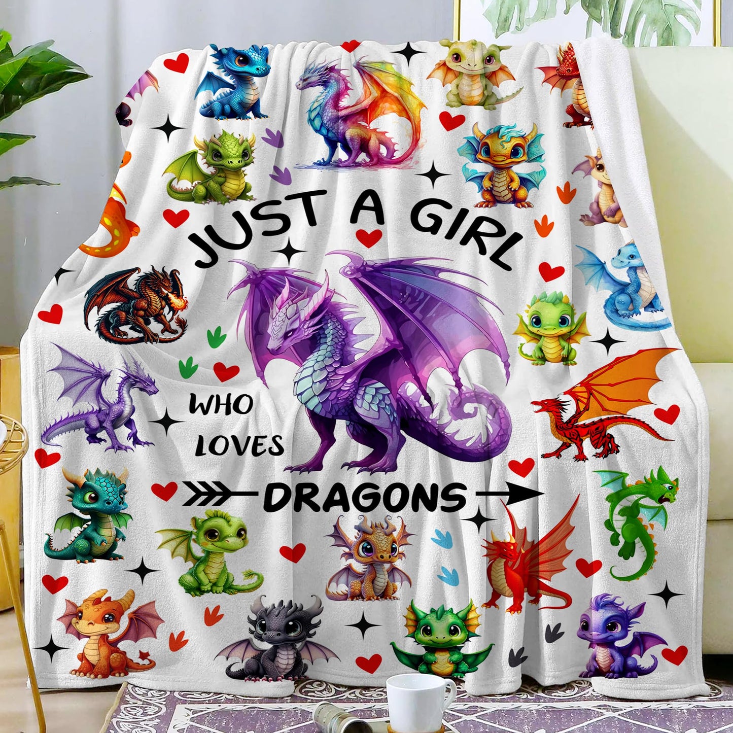 Dragon Blanket Merch Just A Girl Who Loves Dragons Blanket Soft Cozy Flannel Throw Blankets Room Decor Bedding Gifts for Girls Boys Kids Women Adults 50"x40"