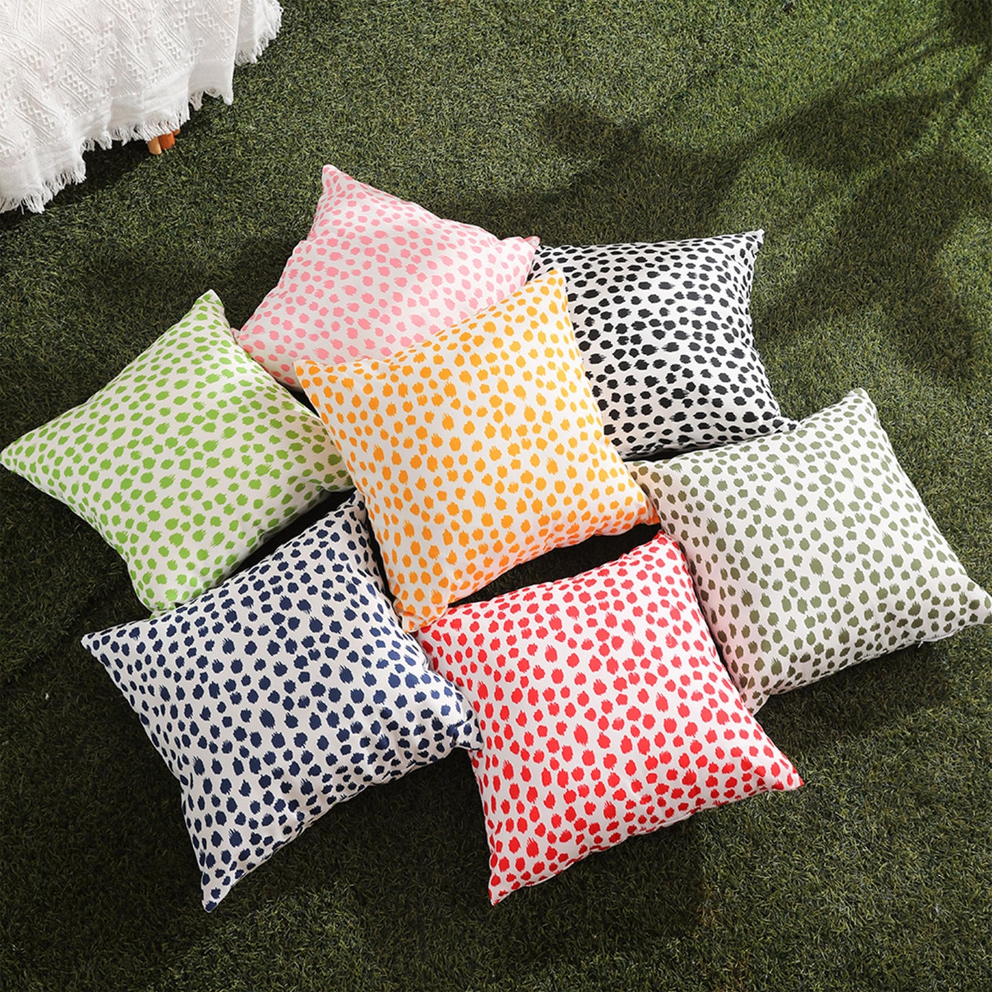 Allorry Outdoor Pillow Covers 18x18 Set of 2 Boho Design Yellow Polka Dot Decorations Pillows Summer Outdoor Waterproof Patio Furniture Garden Porch Sofa Bed Cushion Covers Home Decor JB001-A18