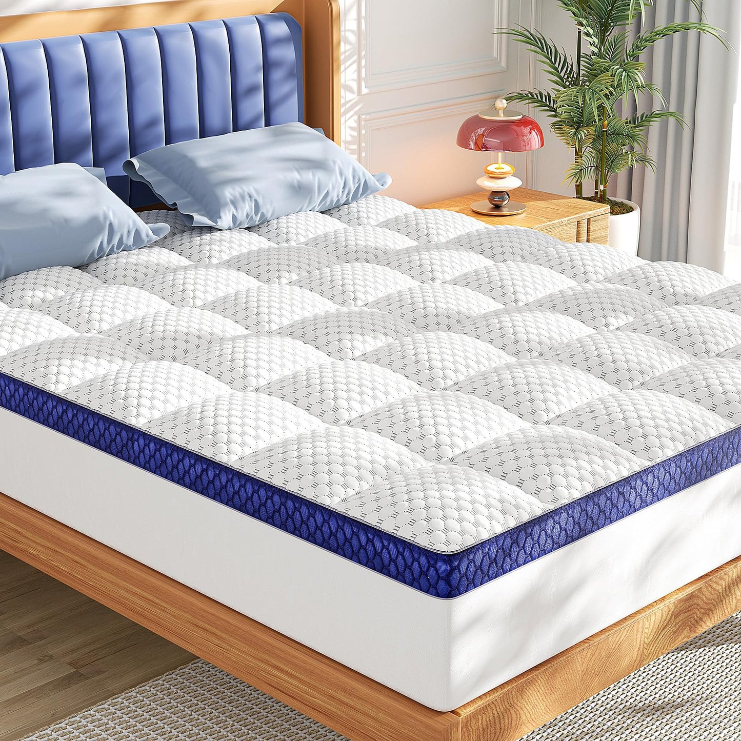 BEDELITE King Mattress Topper 3 Inch Thick Mattress Pad, Plush Pillow Top Bed Cover with Elastic Deep Pockets Up to 6-24 Inch for Pressure Relief, Shredded Memory Foam Filling