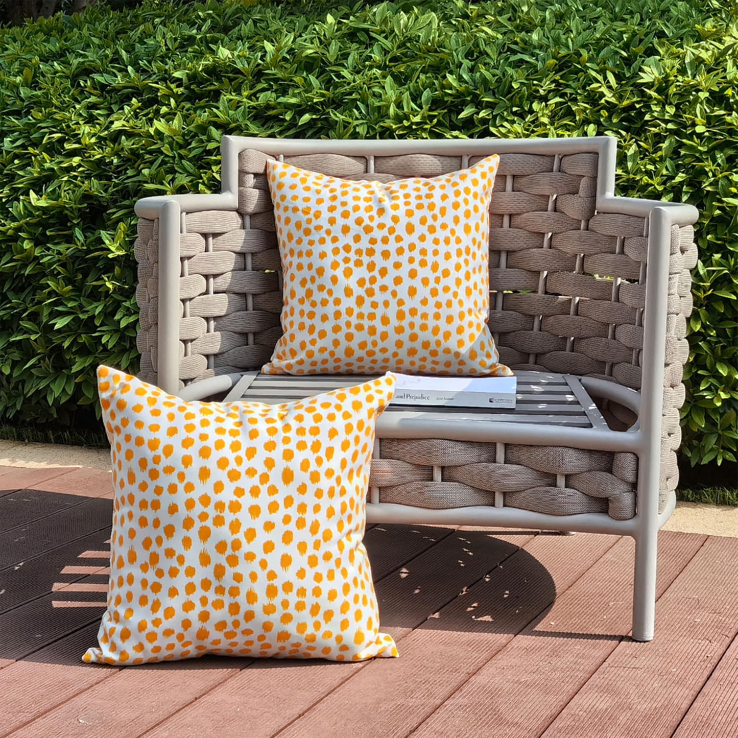 Allorry Outdoor Pillow Covers 18x18 Set of 2 Boho Design Yellow Polka Dot Decorations Pillows Summer Outdoor Waterproof Patio Furniture Garden Porch Sofa Bed Cushion Covers Home Decor JB001-A18