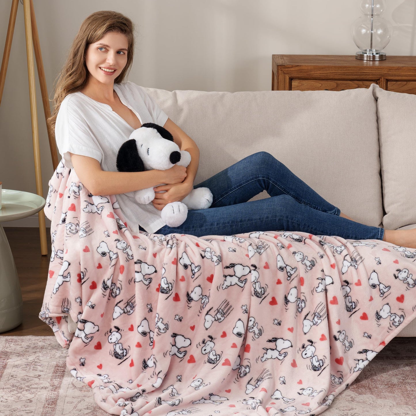 Berkshire Blanket Peanuts® VelvetLoft® Cute Character Snoopy Plush Throw Blanket,Peanuts Poses and Hearts Blush,Throw 55 in x 70 in (Official Peanuts® Product)