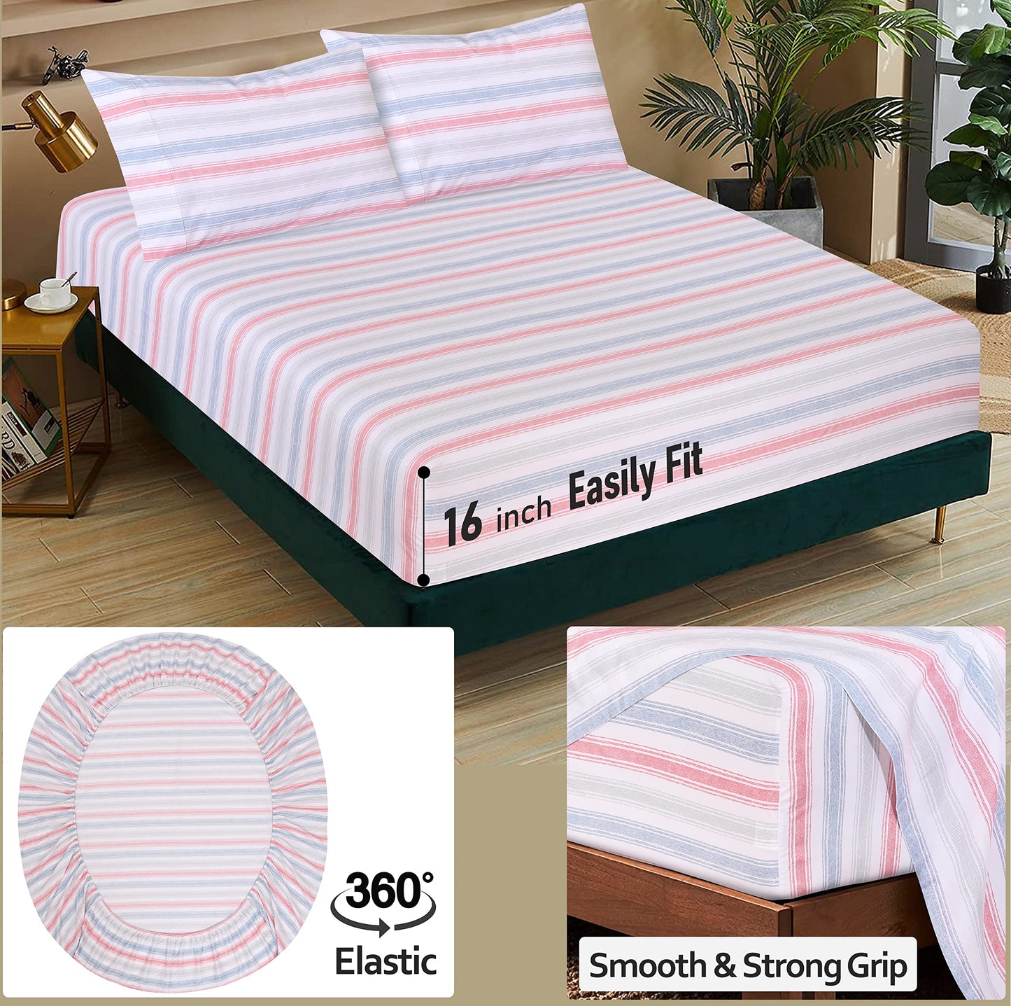 RUVANTI 100% Cotton Percale Sheets Twin Size – Crisp Cooling Bed Sheets for Hot Sleepers, Deep Pocket 16”, Soft Breathable & Durable Hotel-Style 3 Piece Set, Times