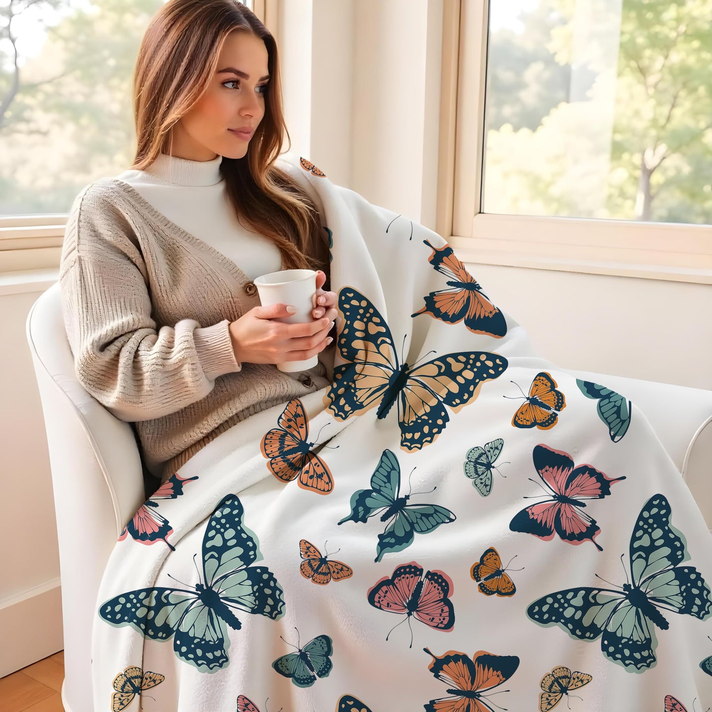 Butterfly - Themed Soft Flannel Blanket Lightweight Decor for Home, Great Gift for All Seasons for Women, Girls, and Lovers of Butterflies (50"x60")