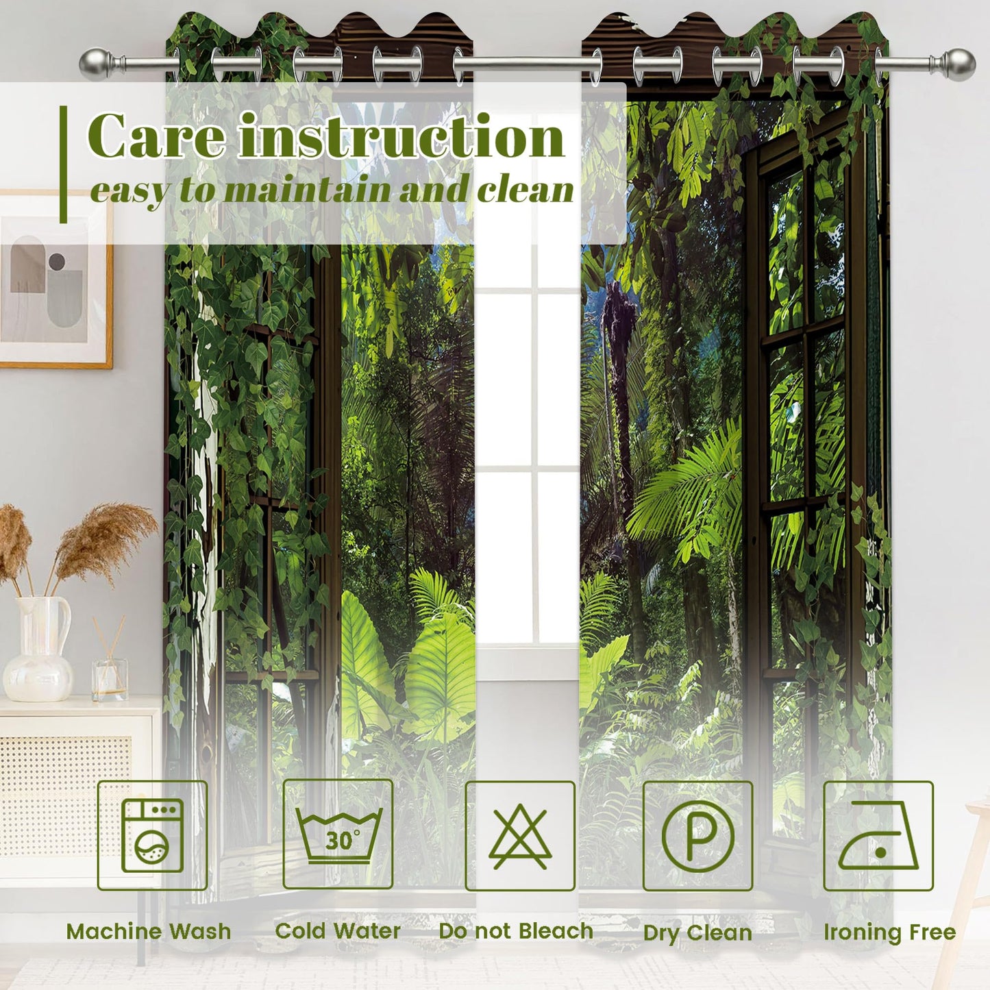 dueeia 3D Tropical Plants Blackout Curtains Nature Scene Jungle Landscape Grommet Window Drapes for Bedroom Living Room Black Out 84 Inch Length 2 Panels Set, 84 X 52 Inch