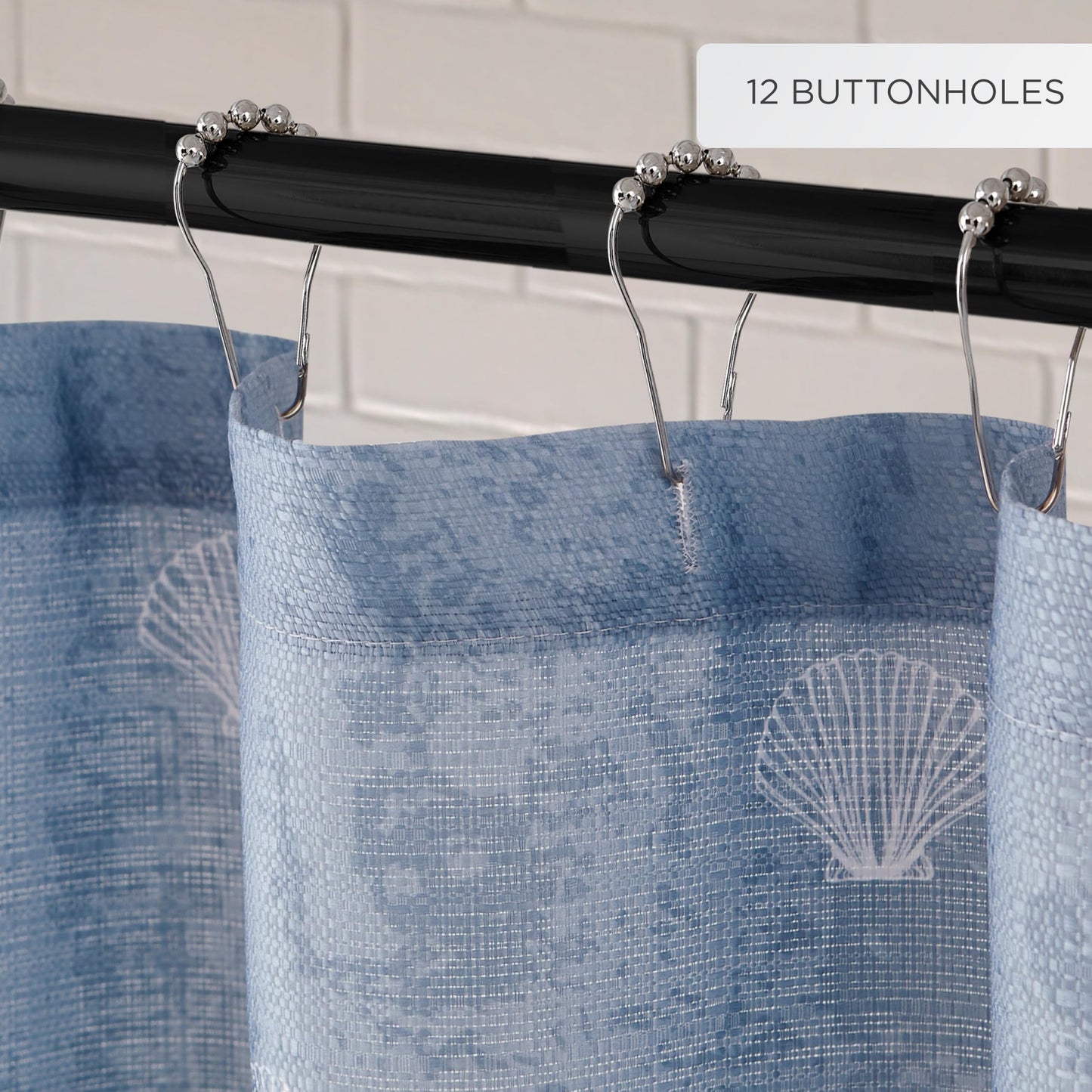 Creative Home Ideas 70" x 72" Fabric Bathroom Shower Curtain, Sealand Blue