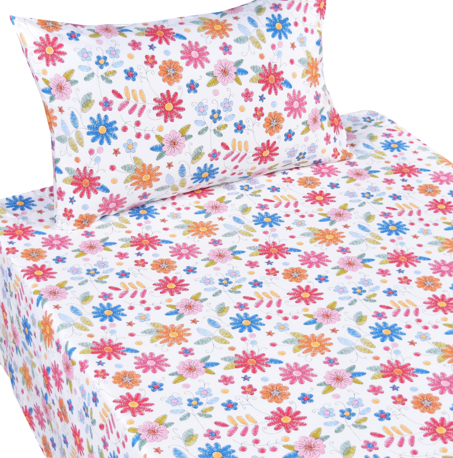 Scientific Sleep Kids Hand Sketch Flower Leaves Pastoral Garden Cute 100% Cotton 3 Pcs Twin Bed Sheet Set Kids Girls Teen, Flat Sheet & Fitted Sheet & Pillowcase Girls Room Decro Bedding Set