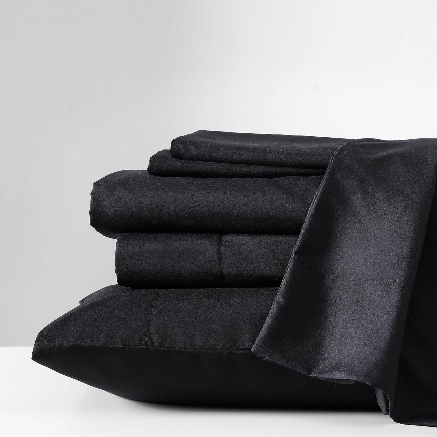 Kenneth Cole - Solutions Queen Sheets, Soft Recycled Polyester 6-Piece Bedding Set, Wrinkle-Resistant and Cooling Finish (Solid Black, Queen)