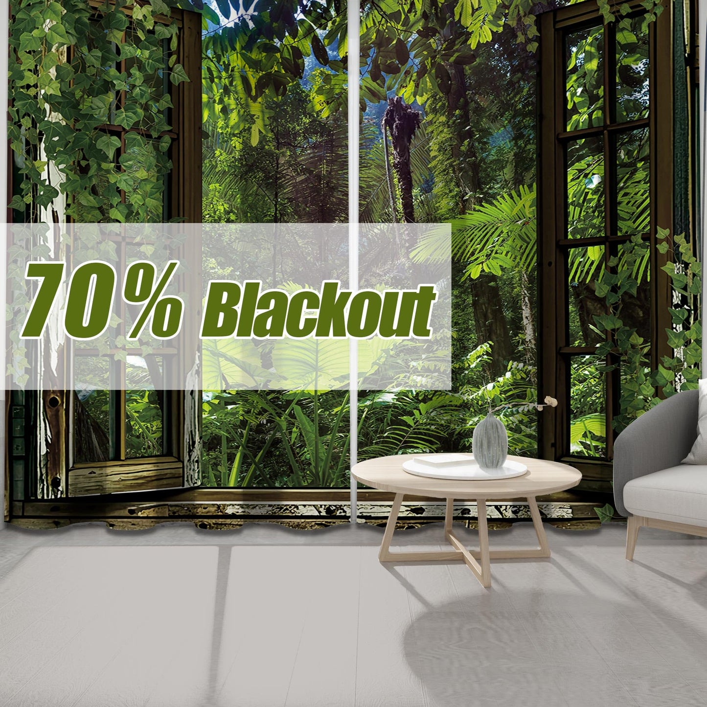 dueeia 3D Tropical Plants Blackout Curtains Nature Scene Jungle Landscape Grommet Window Drapes for Bedroom Living Room Black Out 84 Inch Length 2 Panels Set, 84 X 52 Inch