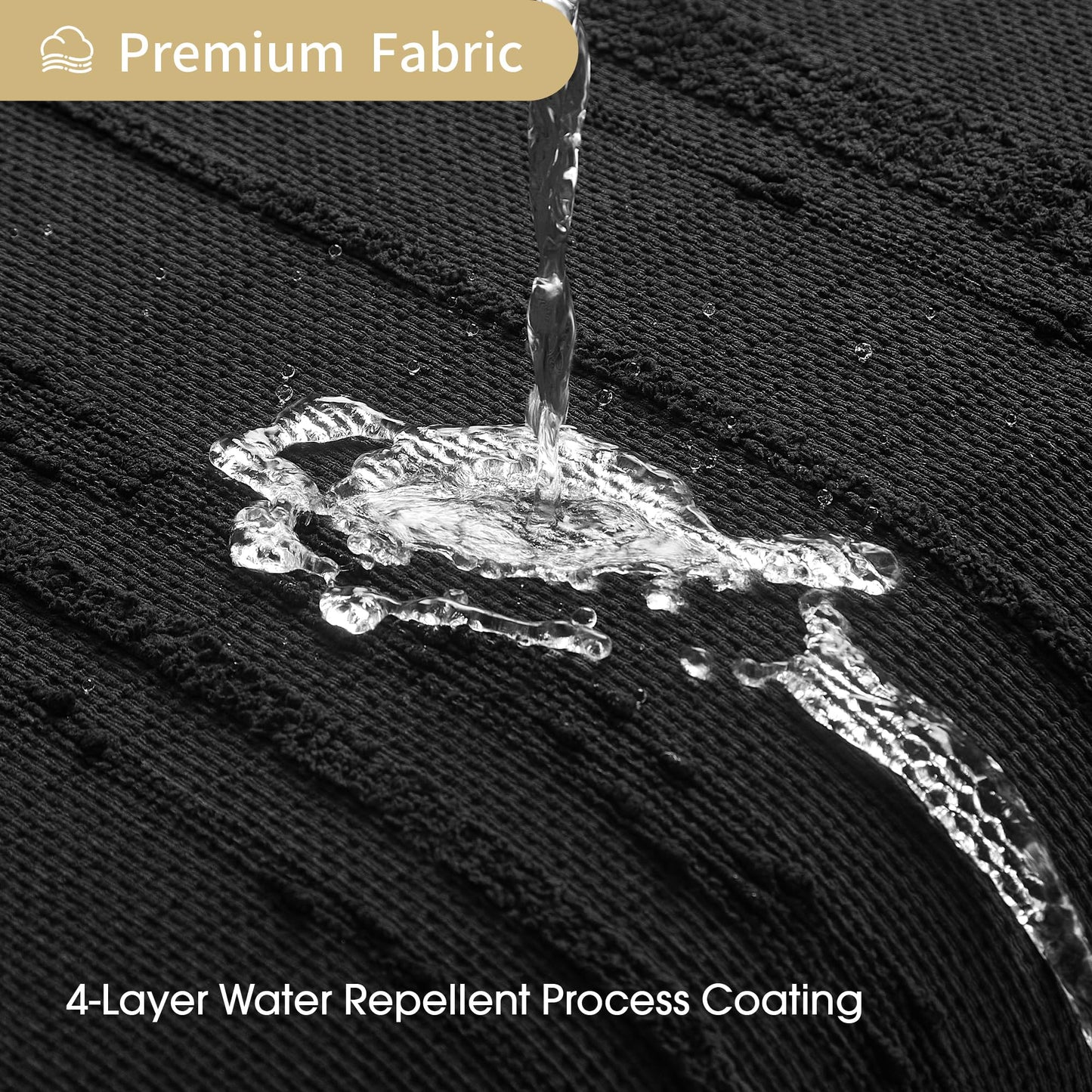 Lameirose Black Shower Curtain Boho, Cotton Blend Waffle Shower Curtains Textured, Fabric Shower Curtain for Bathroom, Hotel, Washable,72 x 72