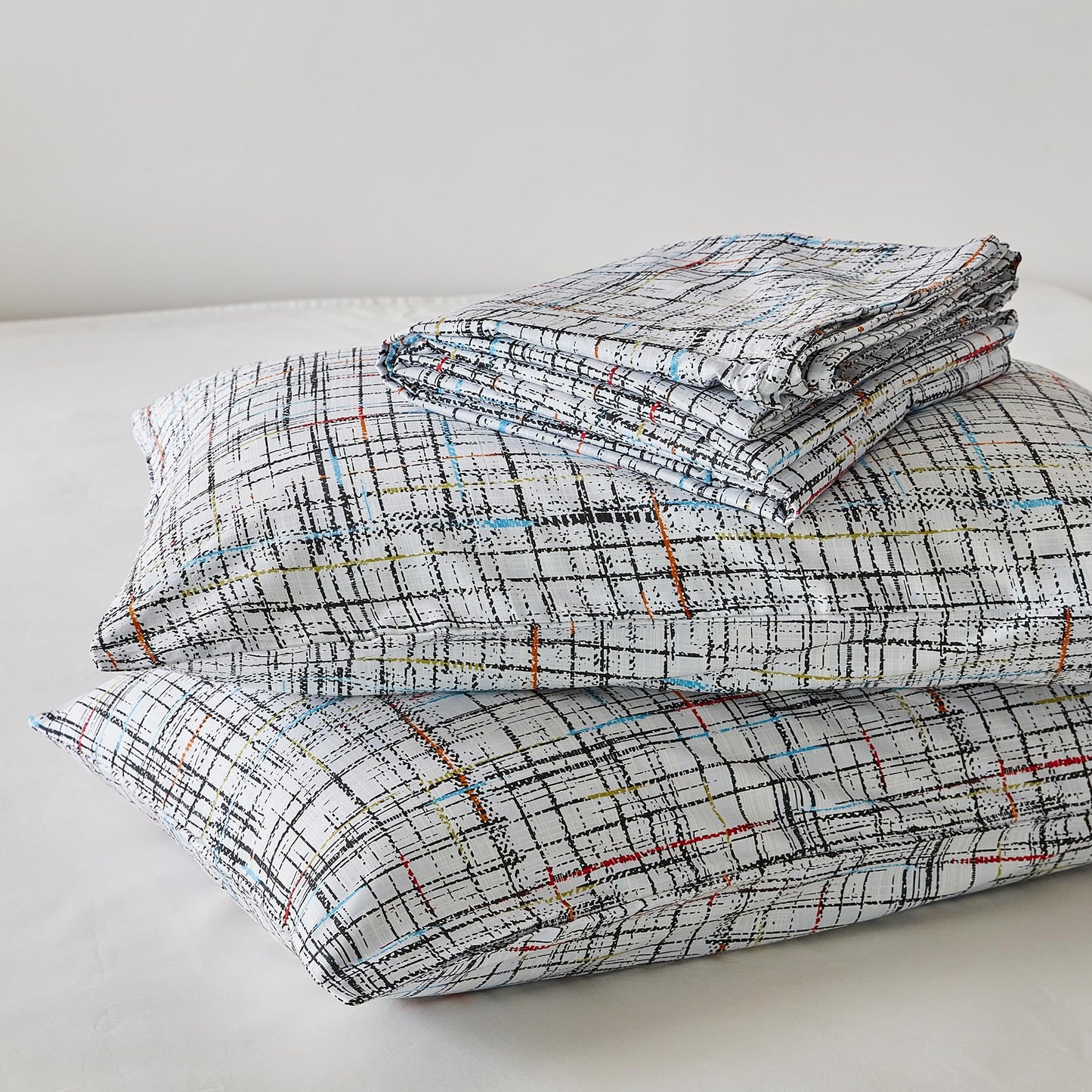 YuHeGuoJi Black Plaid Duvet Cover King 100% Cotton 3 Pcs Set 1 Blue Red Orange Striped Duvet Cover with Zipper Ties 2 Pillowcases Modern Geometric Black White Gingham Bedding Set Soft