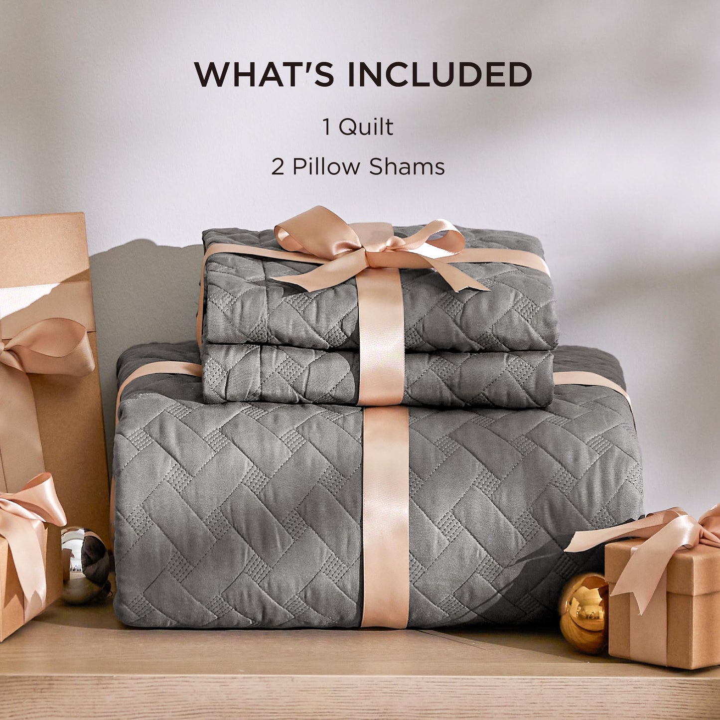 Bedsure Quilts Queen Size - Grey Bedspreads Queen Size with Basket Weave Pattern, Soft Quilt Bedding Set, Lightweight Comforter Set Coverlet for All Seasons with 2 Pillow Shams (90" x 96")