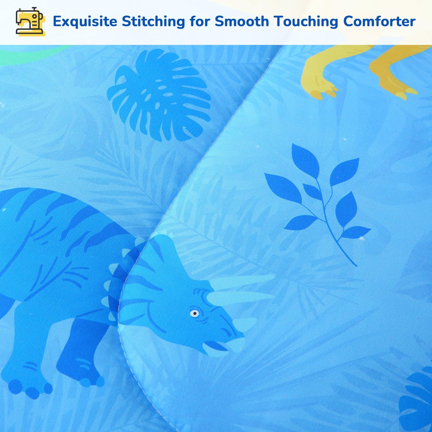 Viviland Blue Dinosaur Toddler Comforter Sets, Cute Girls Toddler Bedding Set, Soft Microfiber Toddler Bed Set