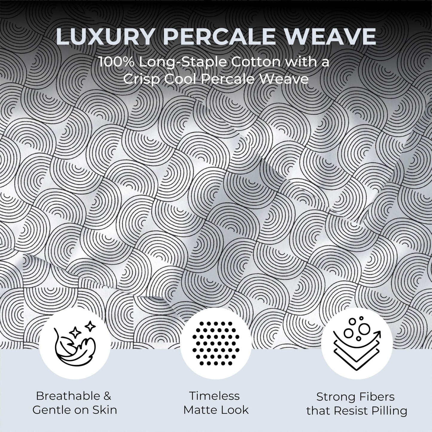 Mayil Manor Queen Size Fitted Sheet with 18" Deep Pockets, No Flat - Percale Weave Natural - Breathable 100% Cotton Printed Bedding, 1 Fitted Sheet + 2 Pillowcases - Semi Circle Print