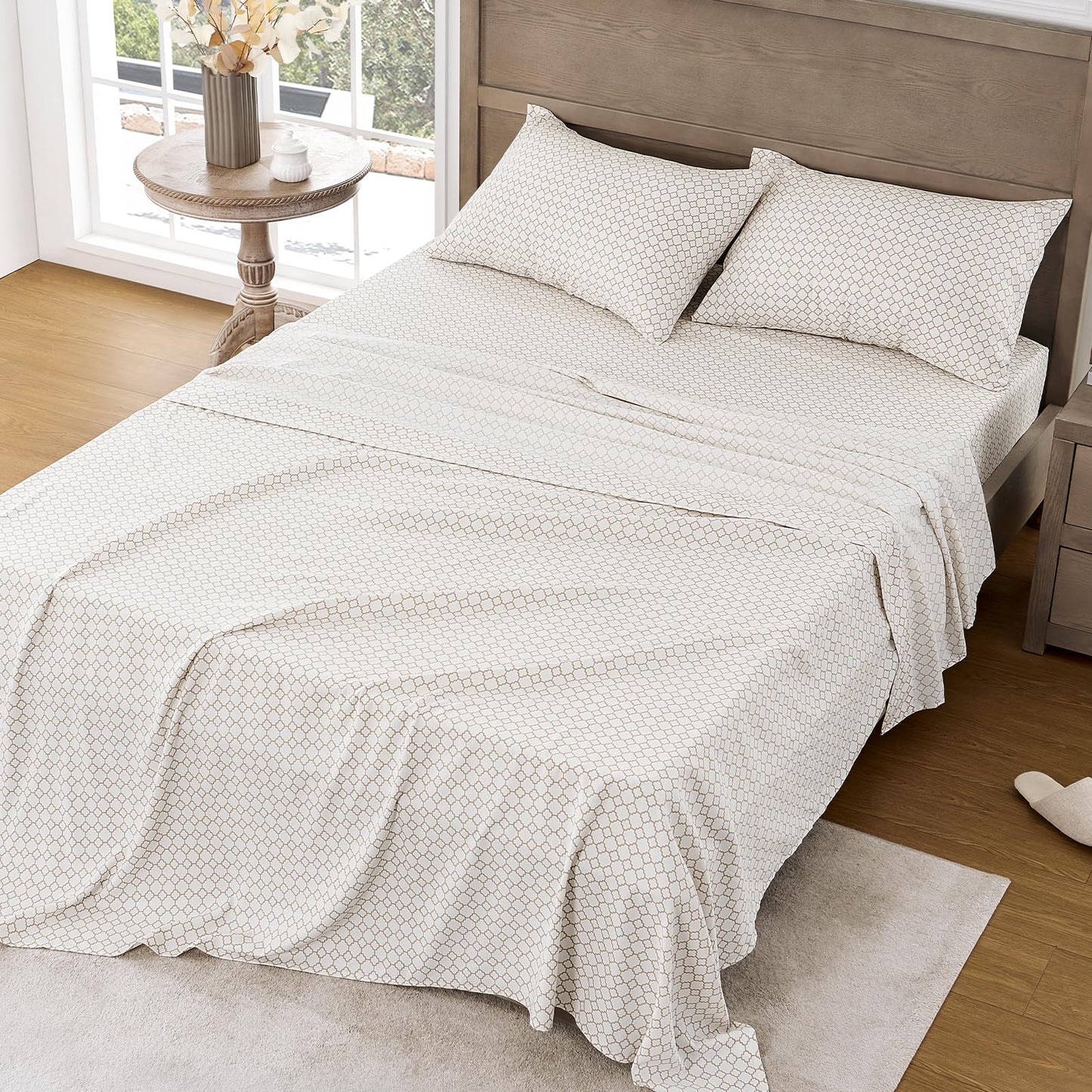 FreshCulture Floral Bed Sheets - Ultra Soft King Size Sheets Set - Brushed Microfiber Geometric Sheets - Deep Pockets up to 16" - Easy Care - Hotel Luxury 4 Piece Pattern Printed Sheets King, Jali