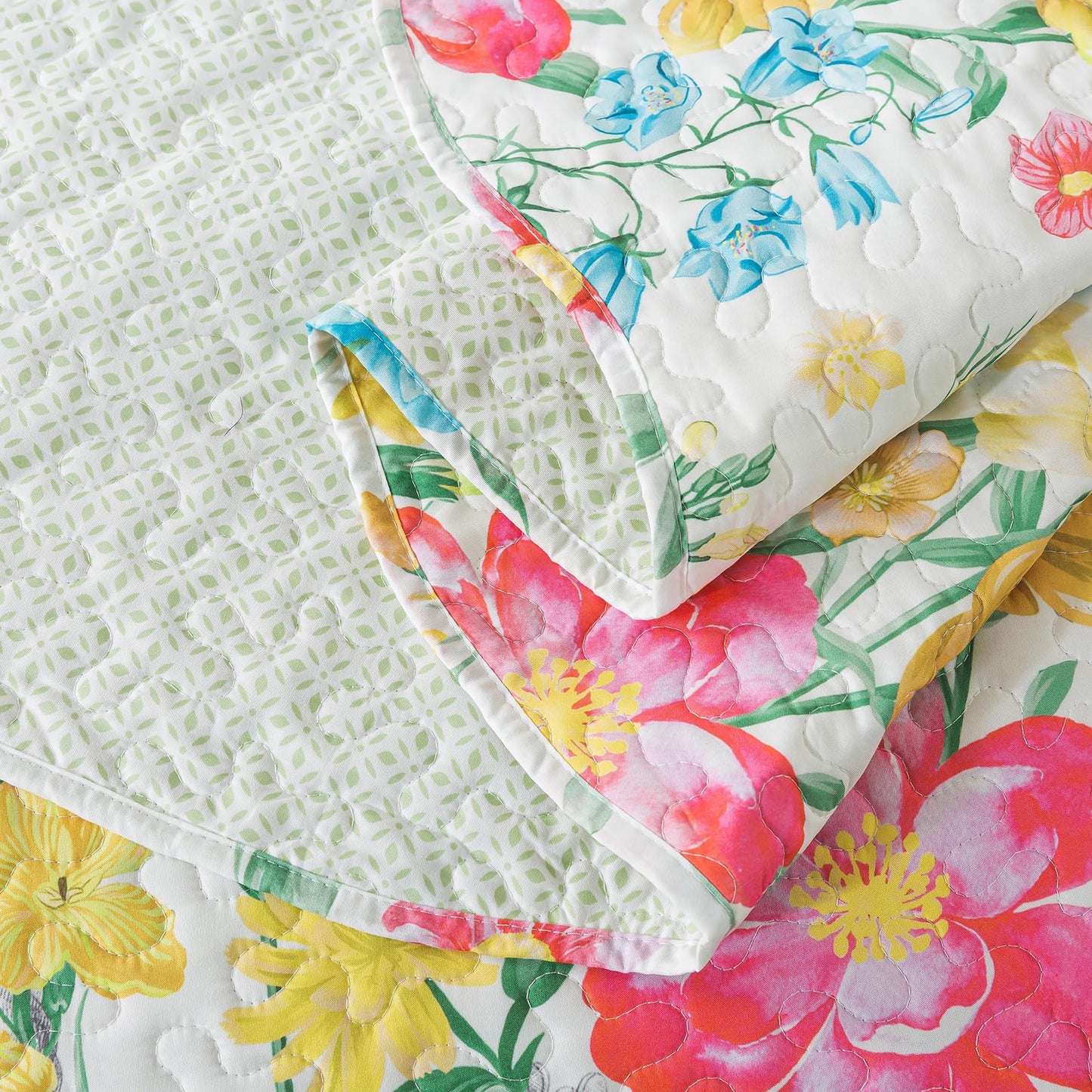 Travan Floral Quilt King Quilt Bedding Set, Ultra Soft Reversible Microfiber King Size Quilt Set with 1 Quilt Set and 2 Shams Yellow Flower Coverlet Set for All Season, Coreopsis-Yellow