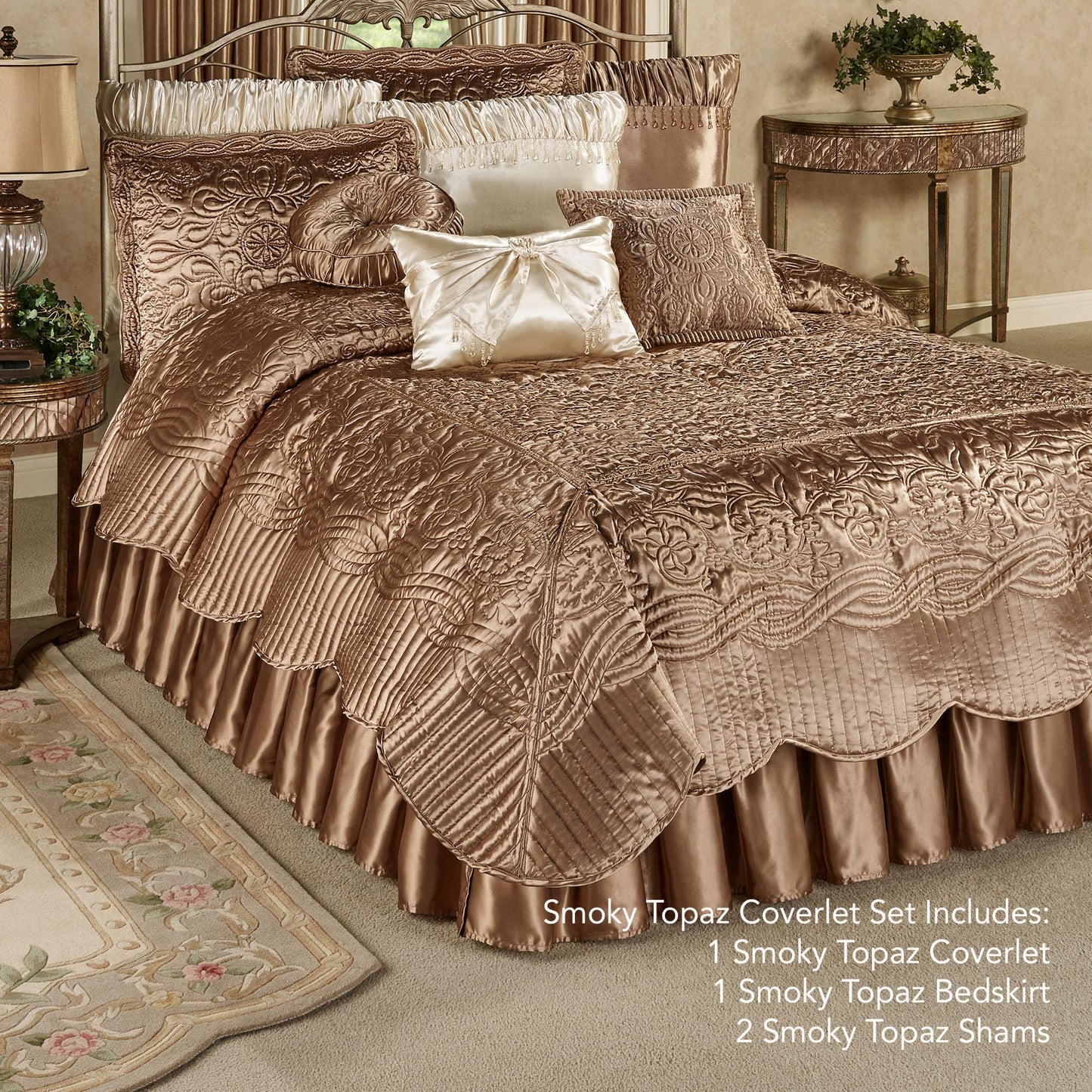 Touch of Class Prima Quilted Bedding | Smoky Topaz Coverlet Set | 4 Piece Queen Set
