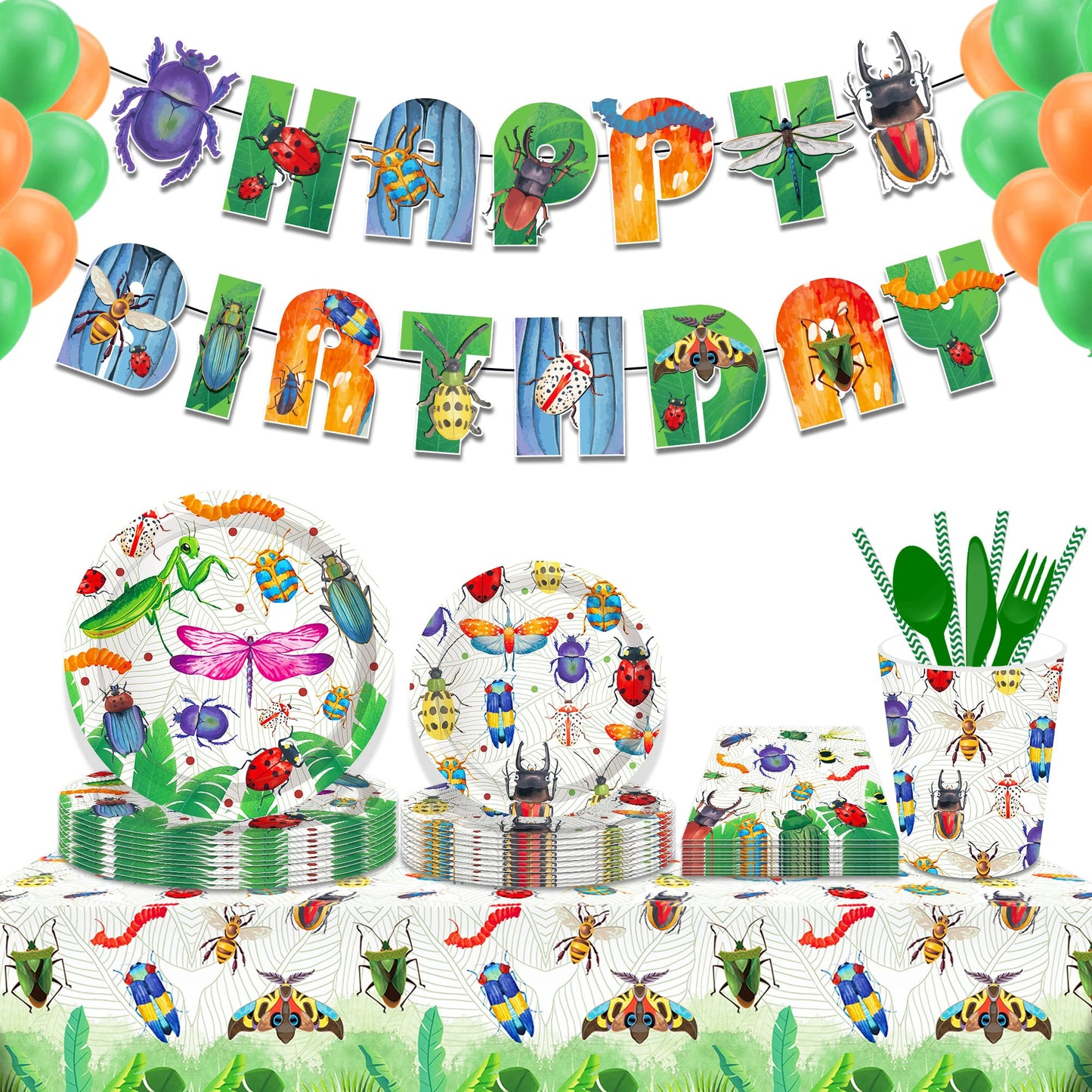 CC HOME 1 Pack Insects Party Plastic Tablecloth 54 x 87 Inch Long Rectangular Table Cover for Buffet, Birthday Party Holiday Dinner, Picnic or Tablecloth for Kitchen Event Use