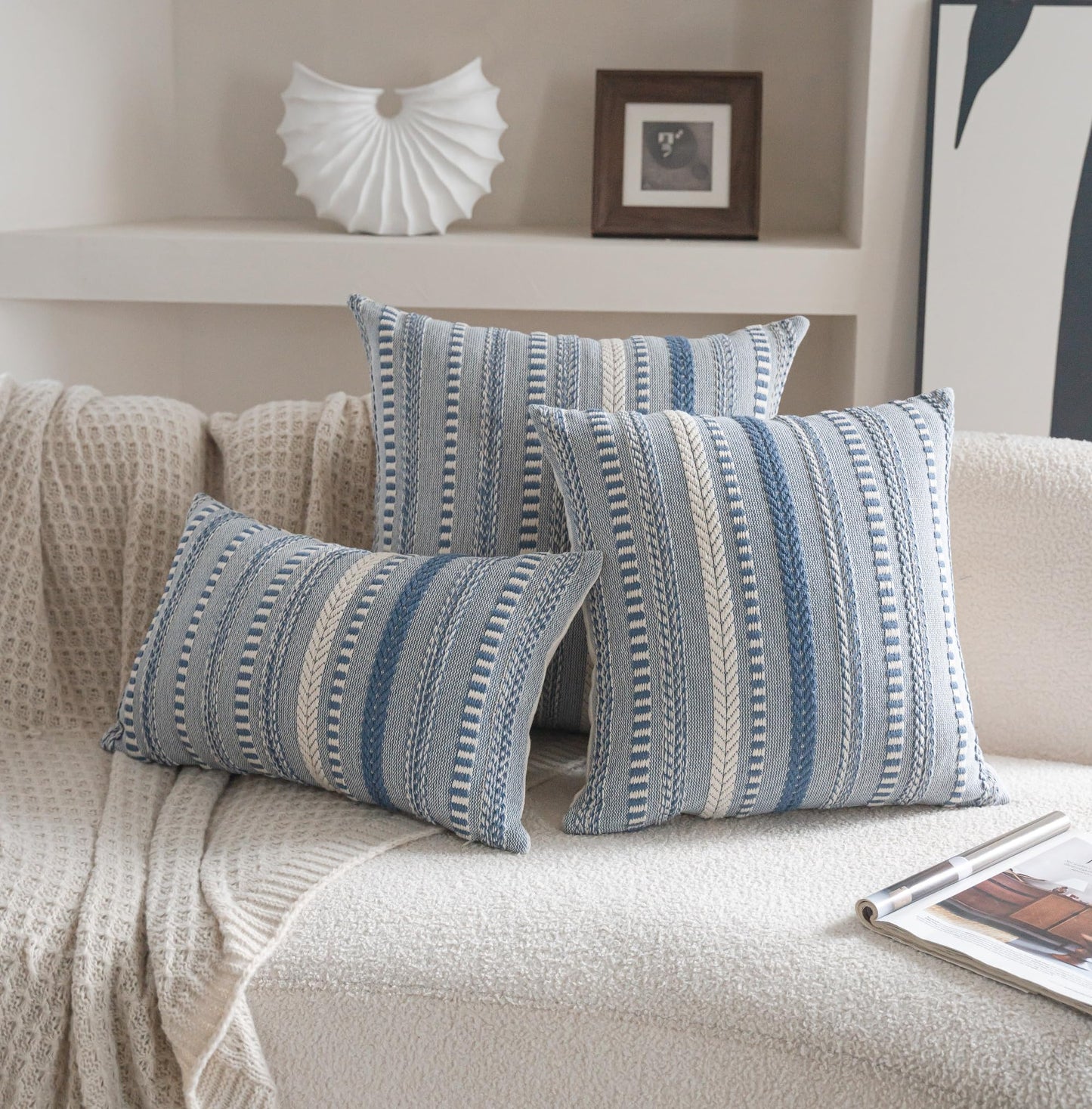 Cethom Boho Throw Pillow Covers 18x18 Inch Set of 2, Farmhouse Decorative Couch Pillow Cases, Blue Accent Pillows of Bed, Sofa Bedroom Living Room Home Decor Cushion Cover