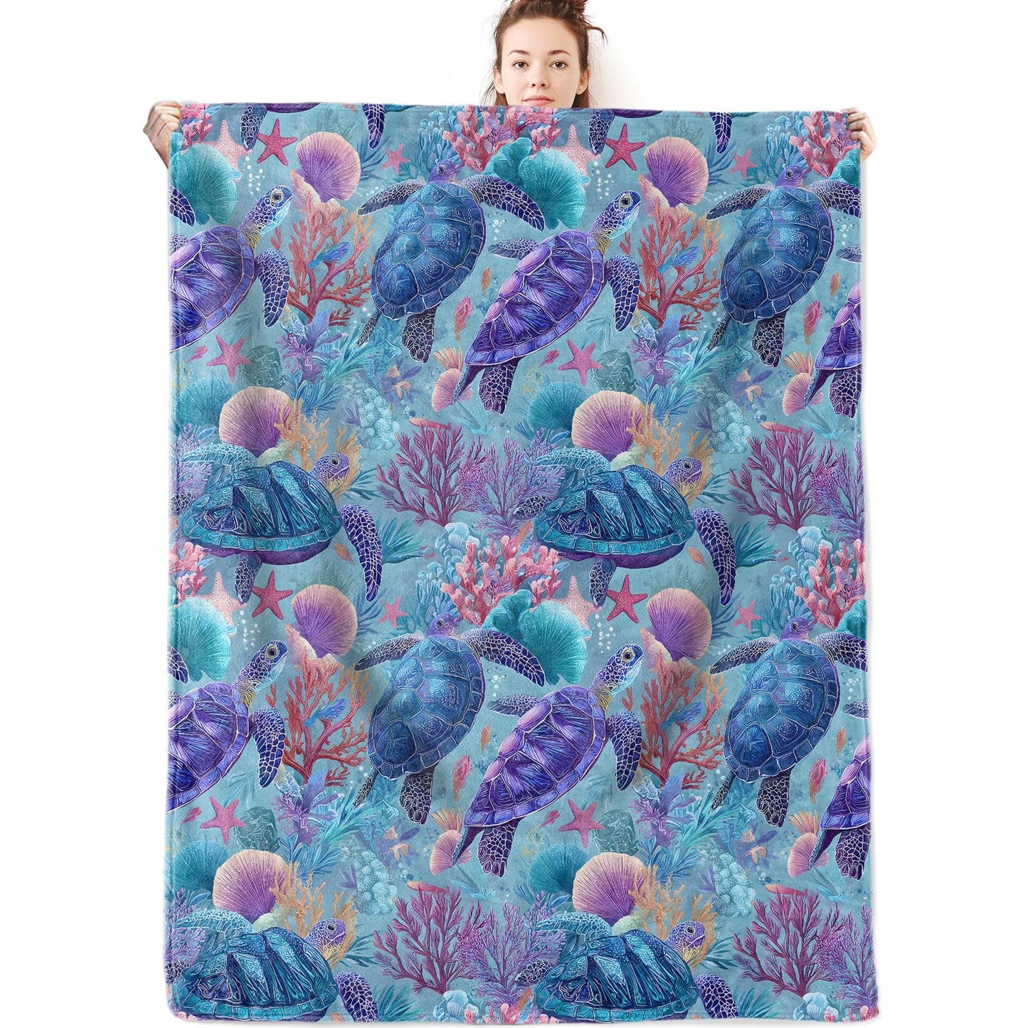 olpddz Sea Turtle Flannel Blanket Gifts for Coastal Nautical Lover,60x50inch,Vibrant Ocean Reef Throw Blankets with Marine Creature,for Bedroom,Sofa,Living Room,Camping Beach Decor Throws