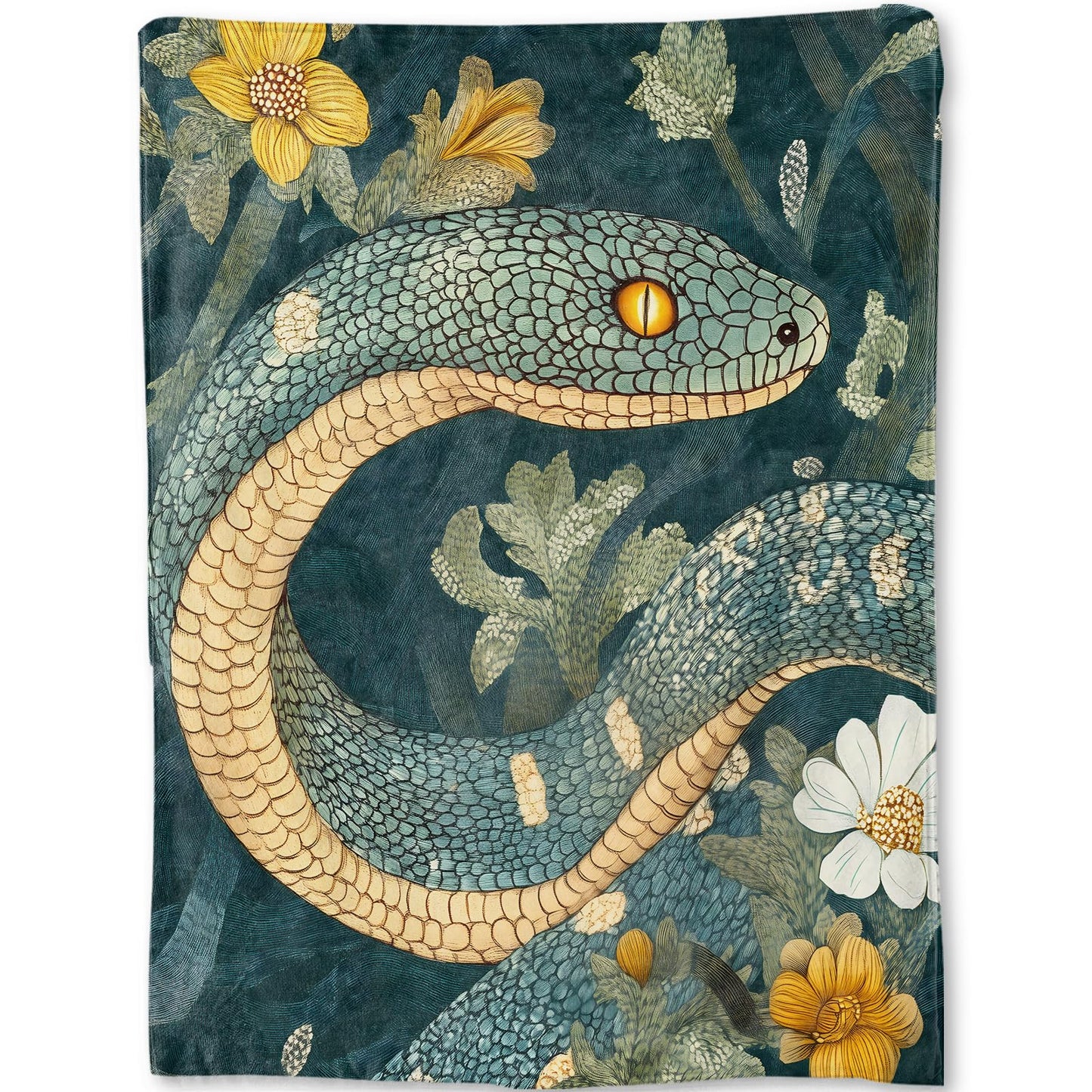 ainori Snake Blanket - Cool Serpentine Dark Green Botanical Fleece Throw,Gifts for Adult, Soft & Warm,Lightweight, for Modern Artistic Decor, Living Room Home Accent 50x60in