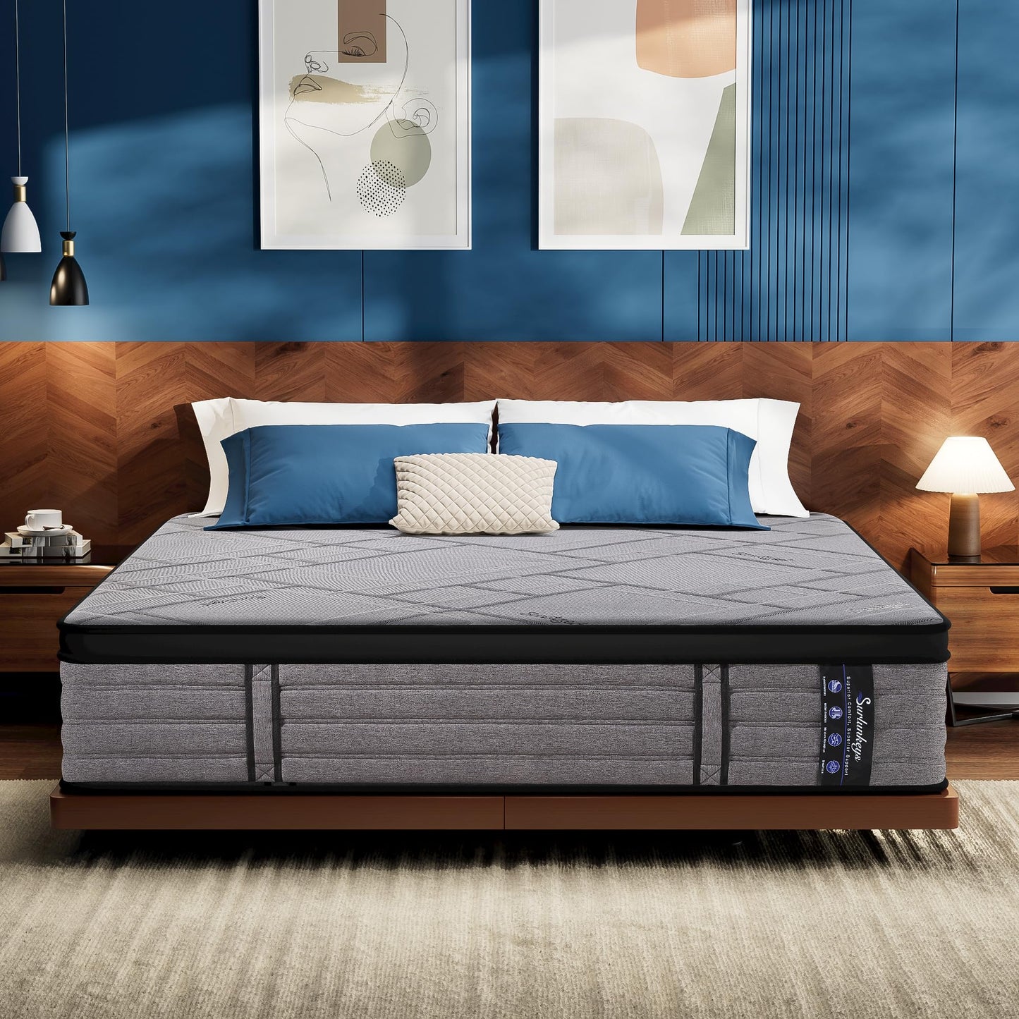 SURLUNKEYS Medium Firm Hybrid Mattress - 14 Inch King Size Mattress Gel Memory Foam & Pocket Coils for Cooling Sleep Back Support Edge Reinforcement