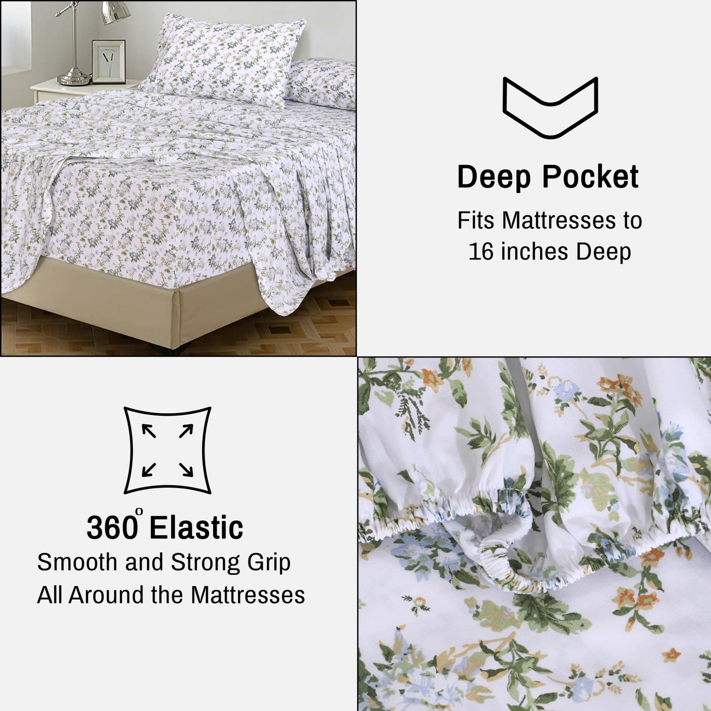 RUVANTI 100% Cotton Percale Sheets Full Size, Heritage