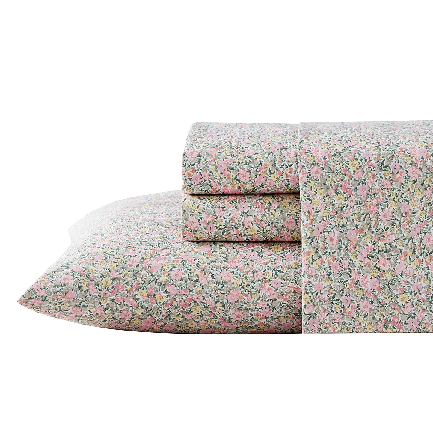 Laura Ashley – Twin Size Sheet Set, Crisp & Lightweight Cotton Percale Bedding with Fitted Sheet and Pillowcase, Floral Room Decor, Deep Pocket, College Dorm Room Essentials (Loveston Pink)