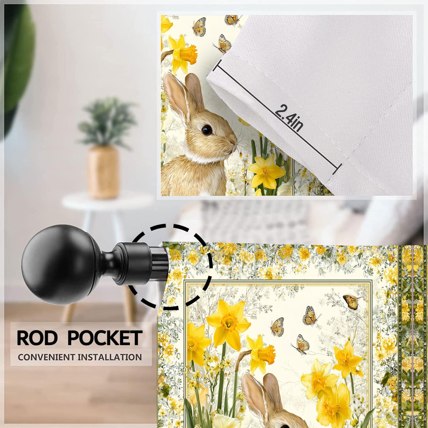 Worltoldb Easter Bunny Kitchen Curtains Cafe Curtains for Bathroom Dining Room Living Room Pocket Window Drapes 2 Panels Set 28"x36"