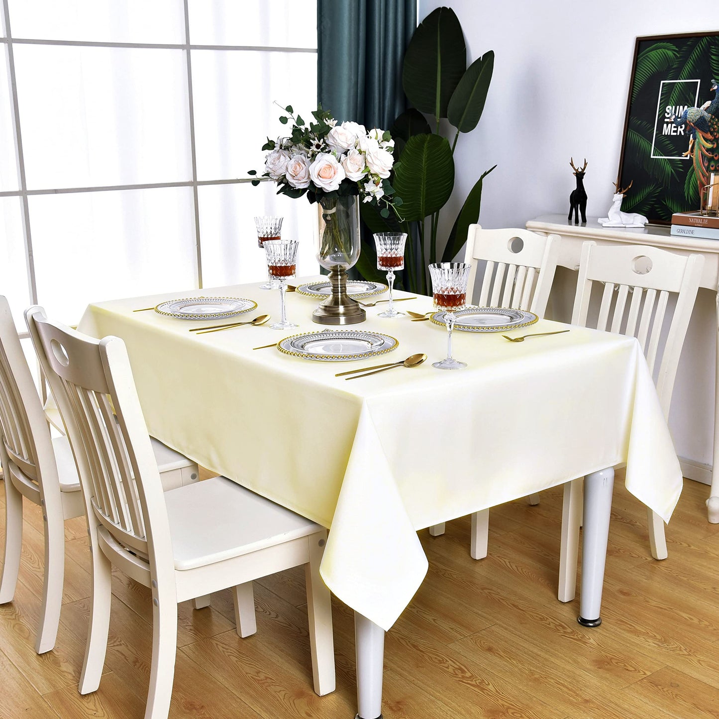 KAIPHO Cream Rectangle Tablecloth Waterproof Stain Resistant Wrinkle Free Table Cloth 210GSM Polyester Wipeable Table Cover for Party, Banquet, Indoor and Outdoor- Rectangular/Oblong, 52 x 70 inch