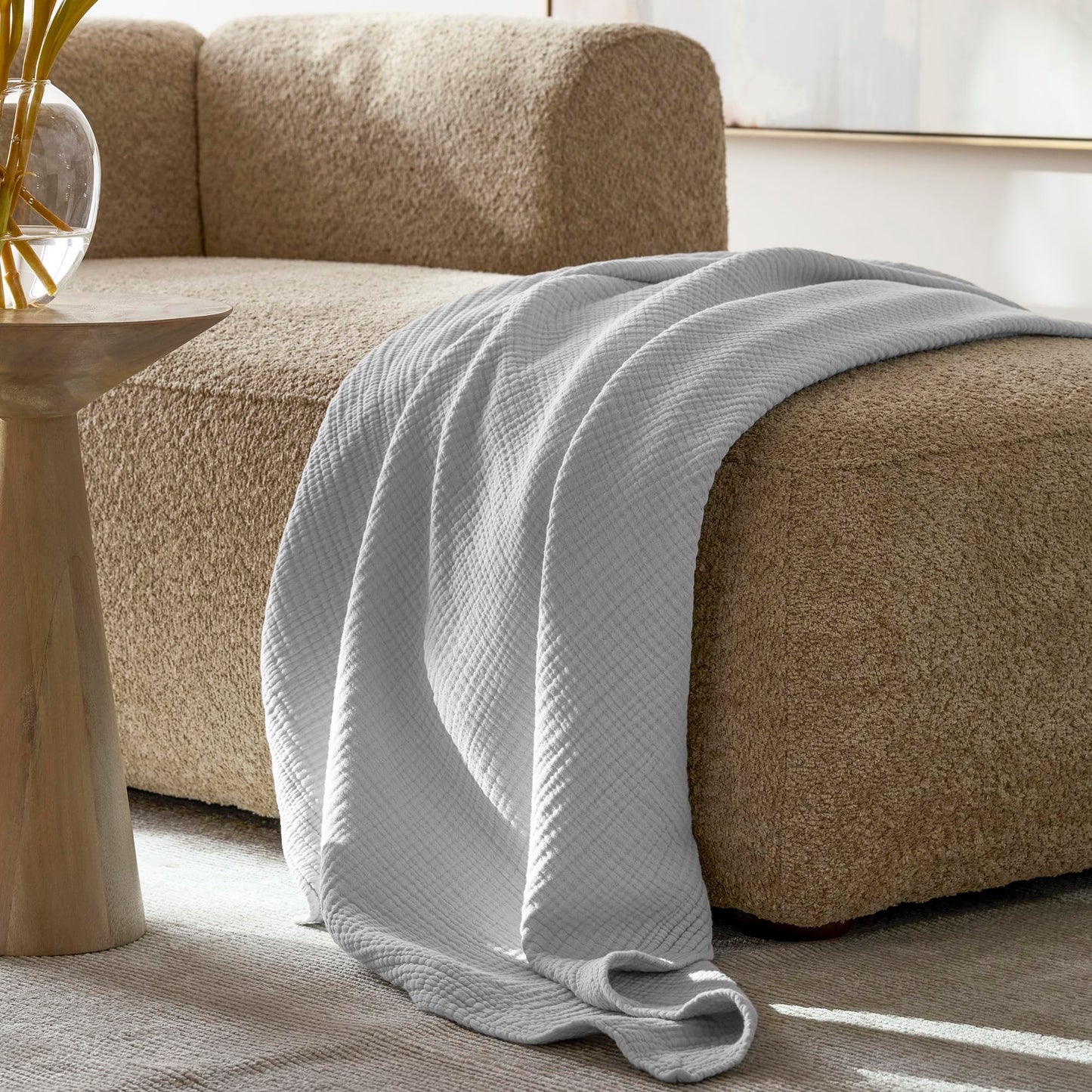 BOLL & BRANCH Dream Throw Blanket - One Size, Sky - Luxury 100% Organic Cotton - Soft, Lightweight and Breathable - Cloud-Like Touch - 50x70 Inches
