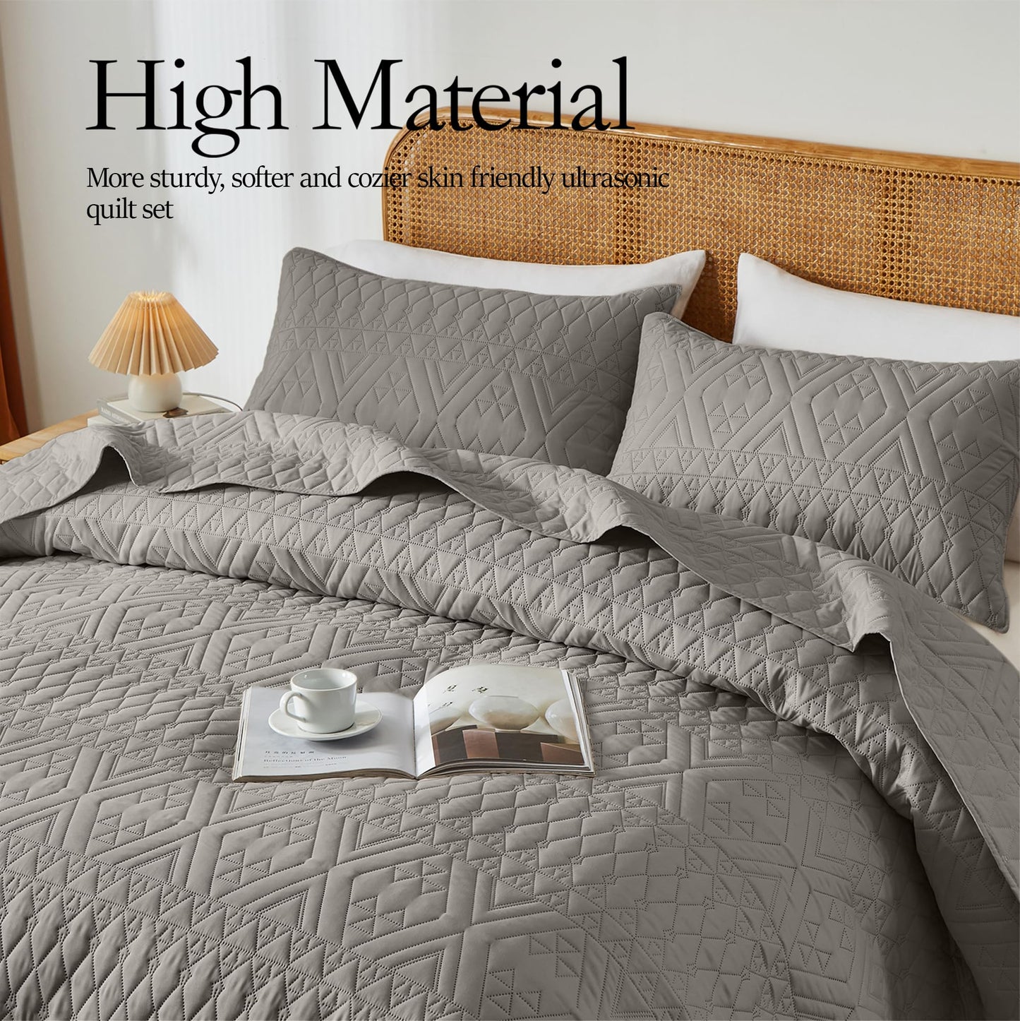 akkialla King/Cal King Size Quilt Bedding Set,Dark Grey Lightweight Microfiber Soft Bedspread,Modern Style Geometric Pattern Coverlet Set for All Seasons,3 Piece(1 Quilt,2 Pillow Shams)