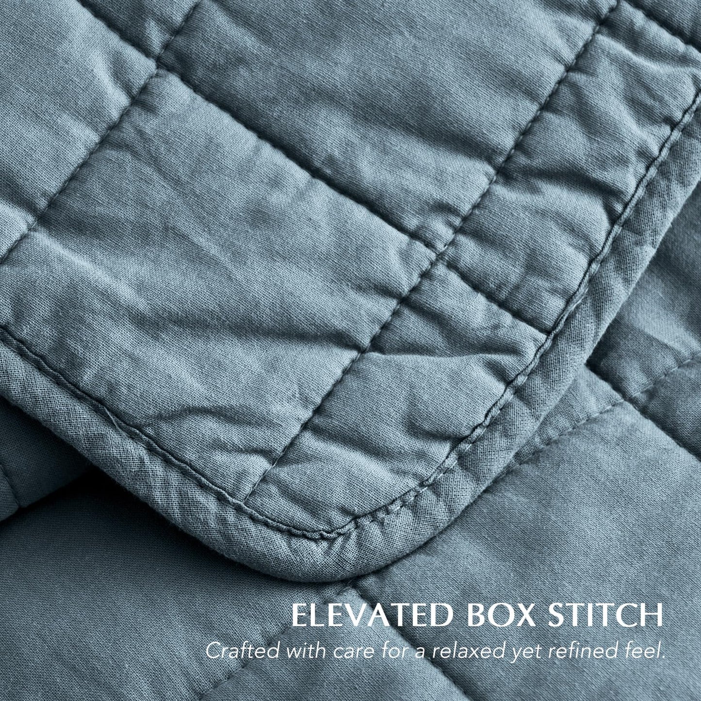 EVERGRACEHOME 100% Cotton Box Stitch Quilt Bedding Set Queen Size 3 Pieces, Garment-Washed Lightweight Soft Cozy Coverlet, Quilted Bedspread Sets with 2 Shams for All Season, Midnight Blue