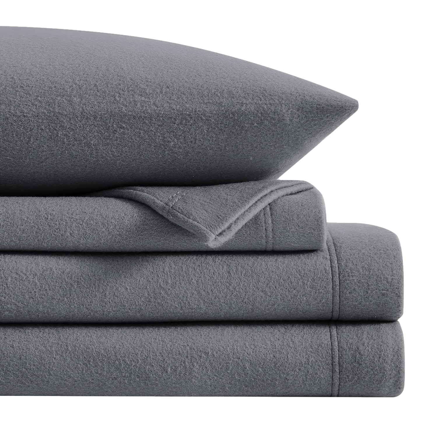 Viviland Plush Micro Fleece Full Bed Sheet Set - Soft Polar Fleece Velvet Sheets - Extra Warm Winter Flannel Bed Sheets with Deep Pocket - Dark Gray - Full