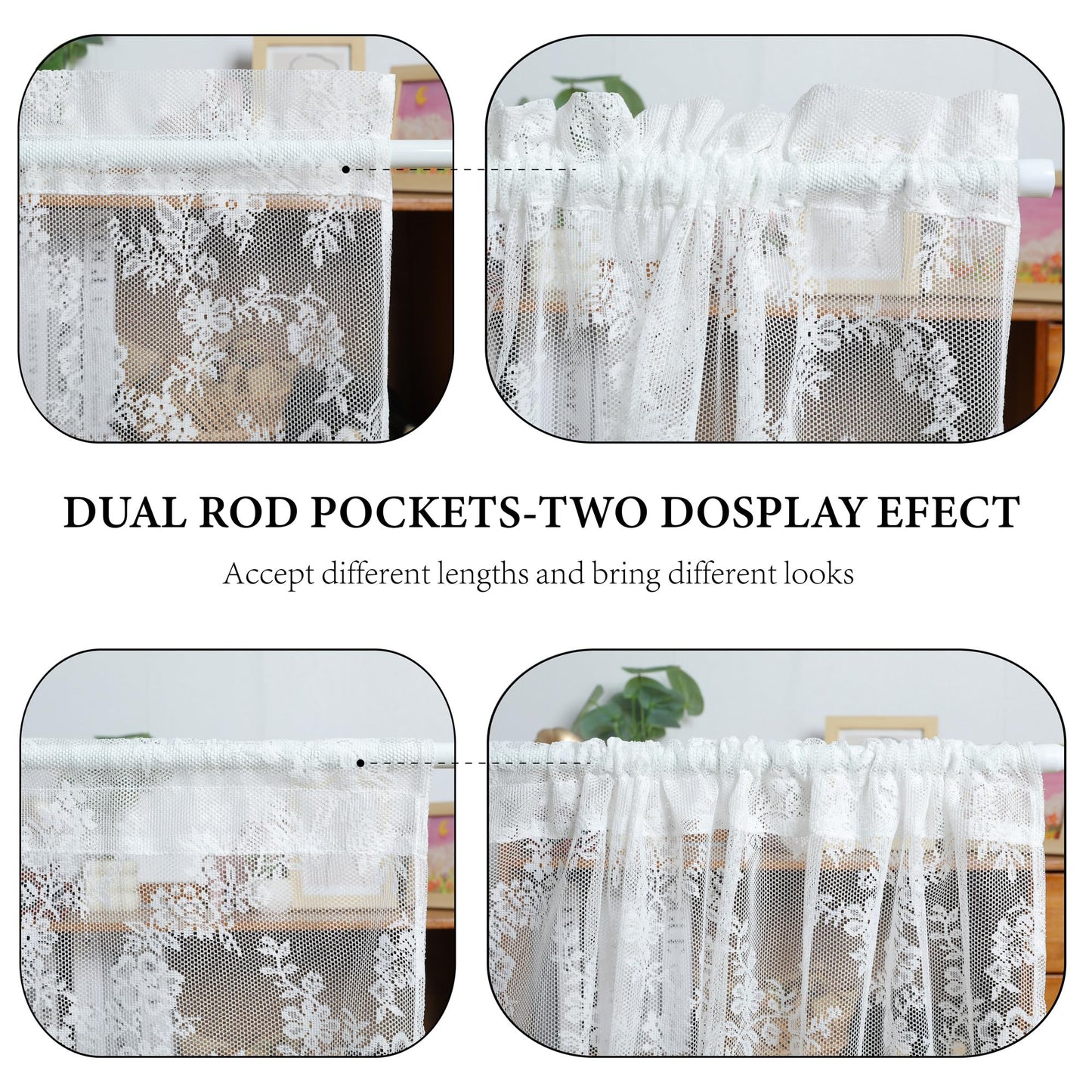 Bentrilisa Lace French Door Curtains 72 Inches Long Floral Voile Curtains Semi Sheer White Window Patio Glass Front Door Panel Curtain with Tieback, Single Panel