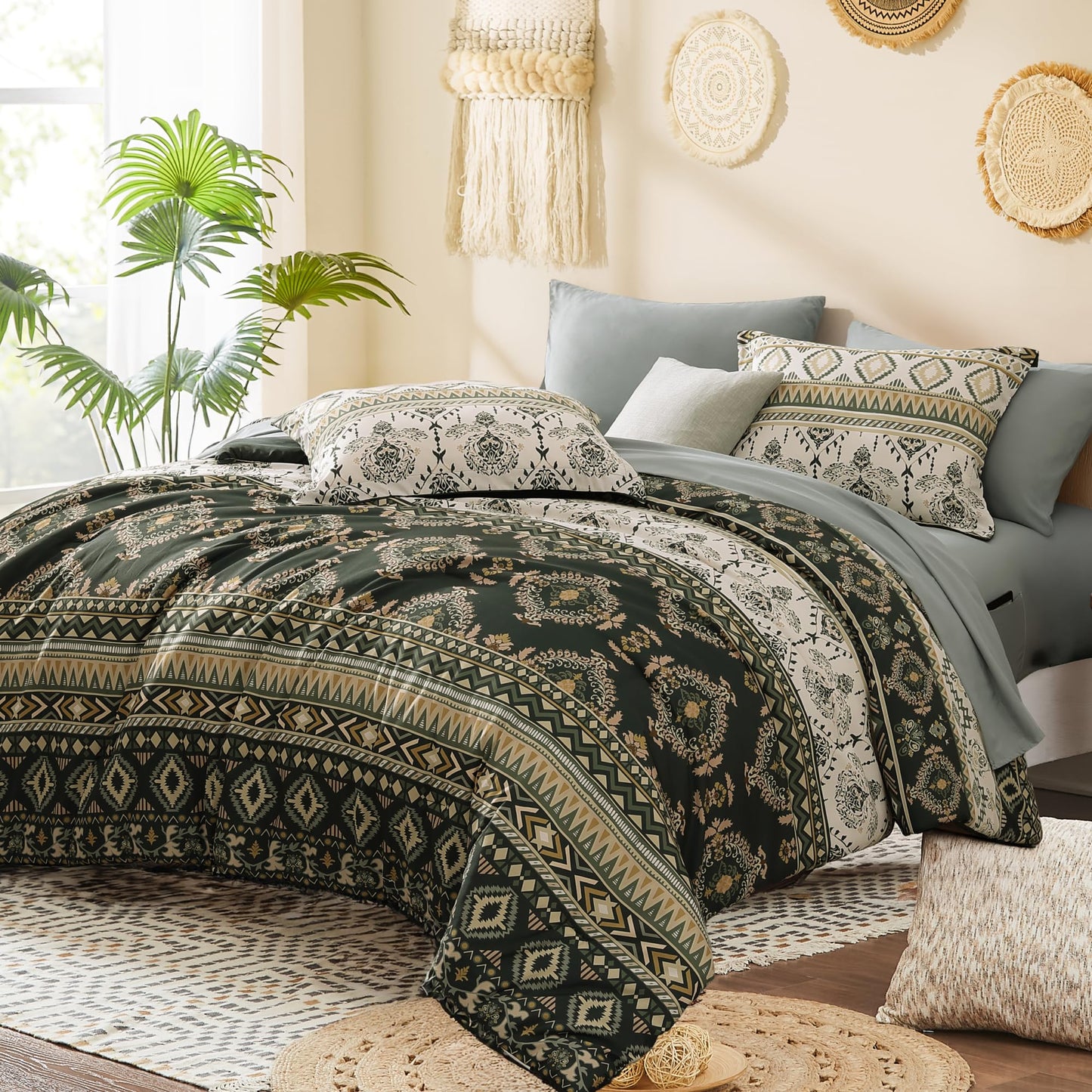 Geniospin King Size Comforter Set- 7 Pieces Boho Bed in a Bag, Western Bedding Set for All Seasons, Soft Aztec Bedding, Lightweight Comforter Bed Set with Sheets, Pillowcases & Shams