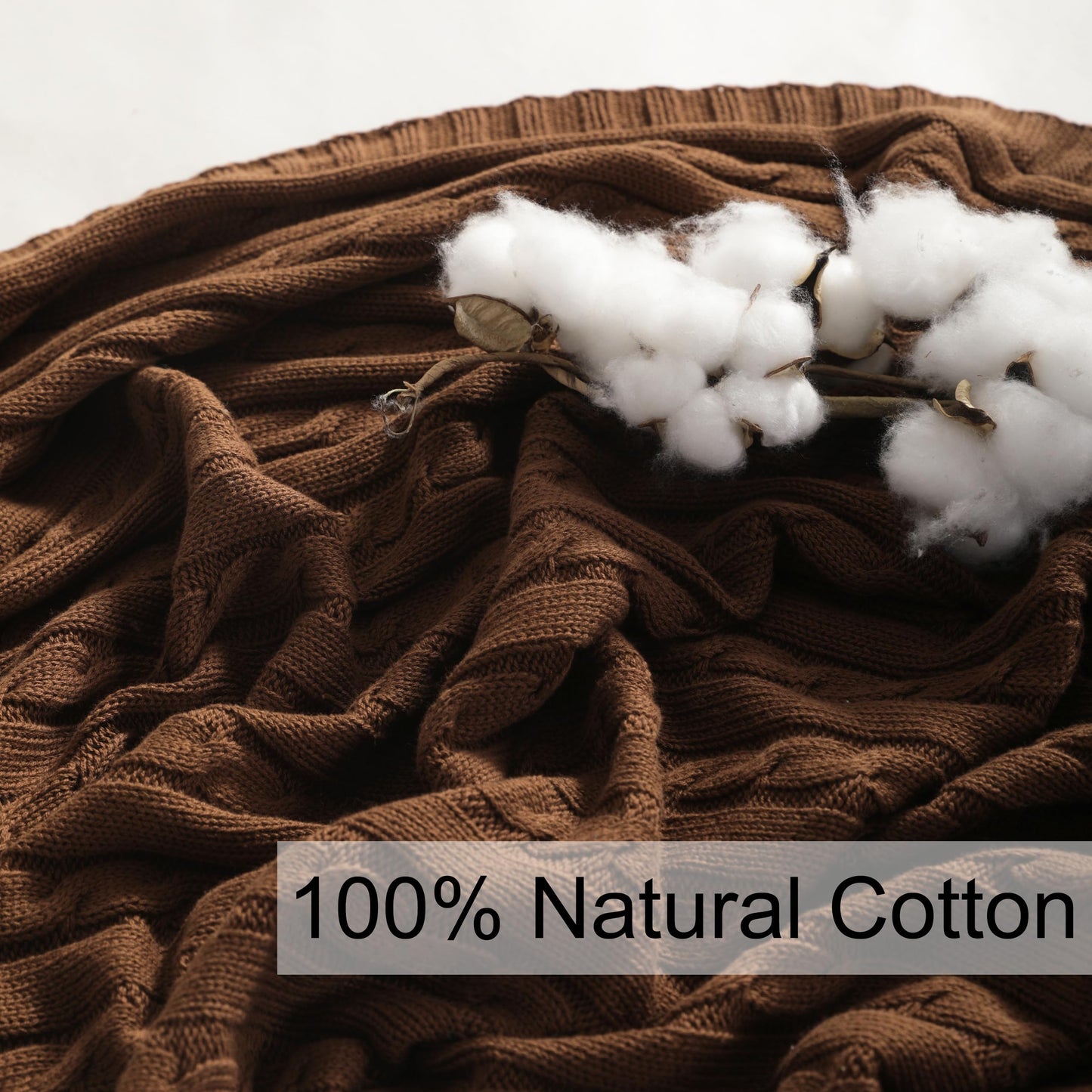 NTBAY 100% Pure Cotton Cable Knit Throw Blanket, Super Soft Warm 51x67 Knitted Throw Blanket for Couch, Sofa, Chair, Bed - Extra Cozy, Machine Washable, Comfortable Home Decor, Brown