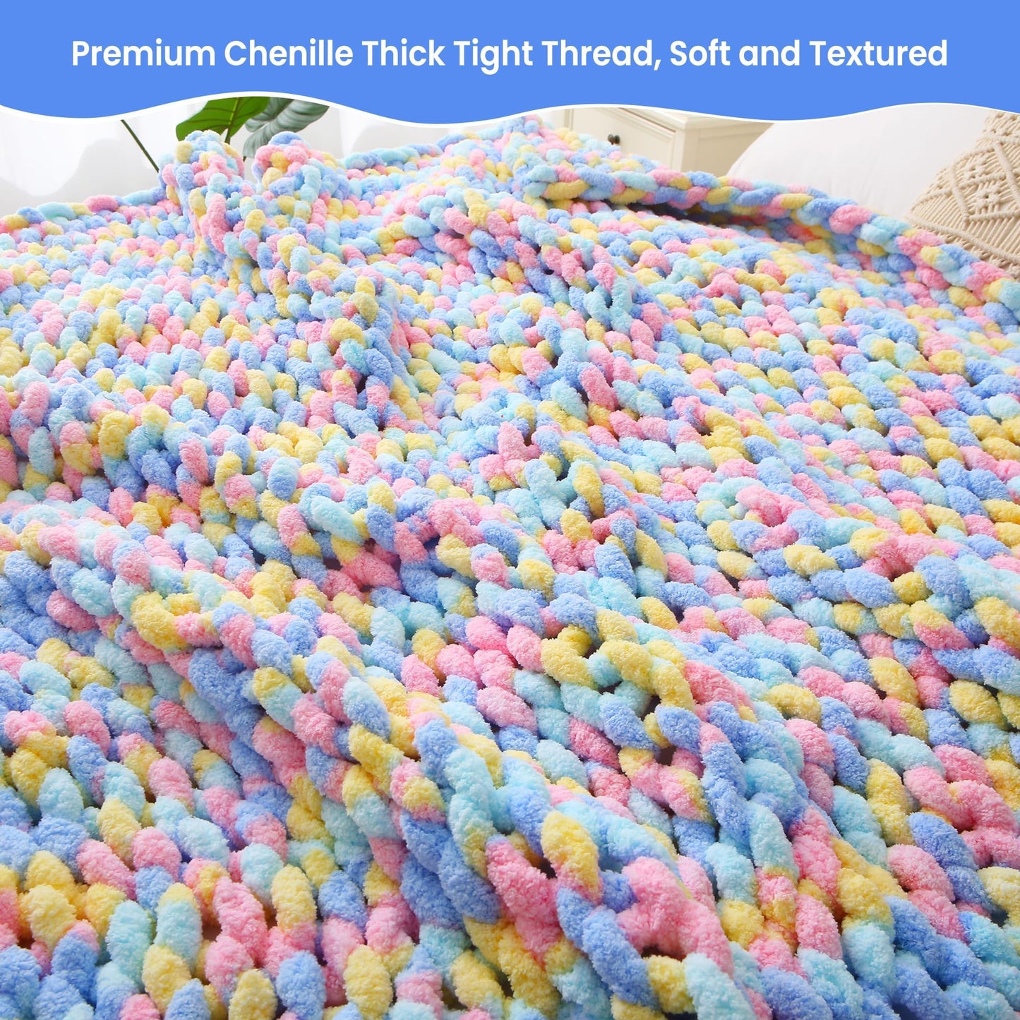 Mooreeke Chunky Knit Blanket 50"x60" Soft Washable Chenille Throw Blanket Cozy 100% Handmade Crochet Gift Blankets with Jumbo Chenille Yarn for Couch Bed Sofa Room Decor -Purple and Pink