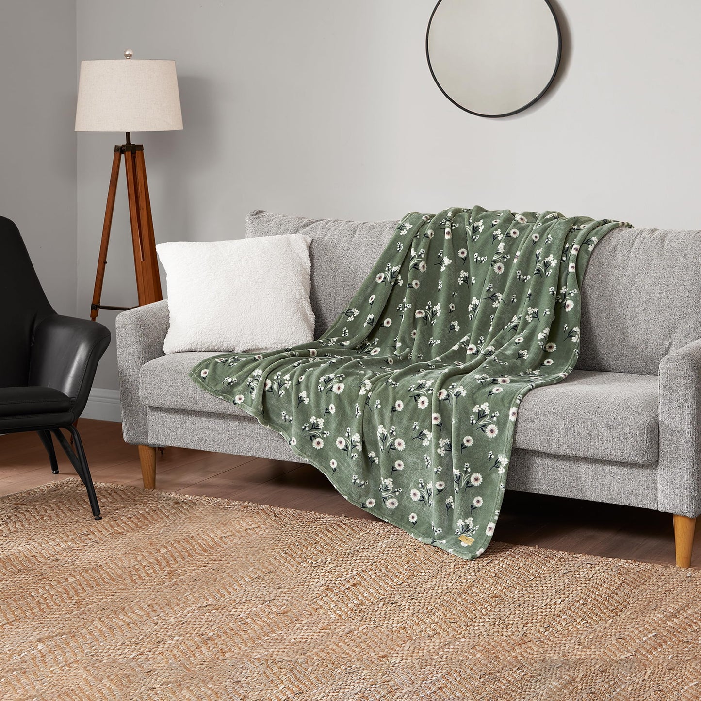 Lucky Brand Cozy Plush Blanket - Premium Microfiber Throw for Luxurious Comfort and Style, 50" x 70", Daisy Green Floral