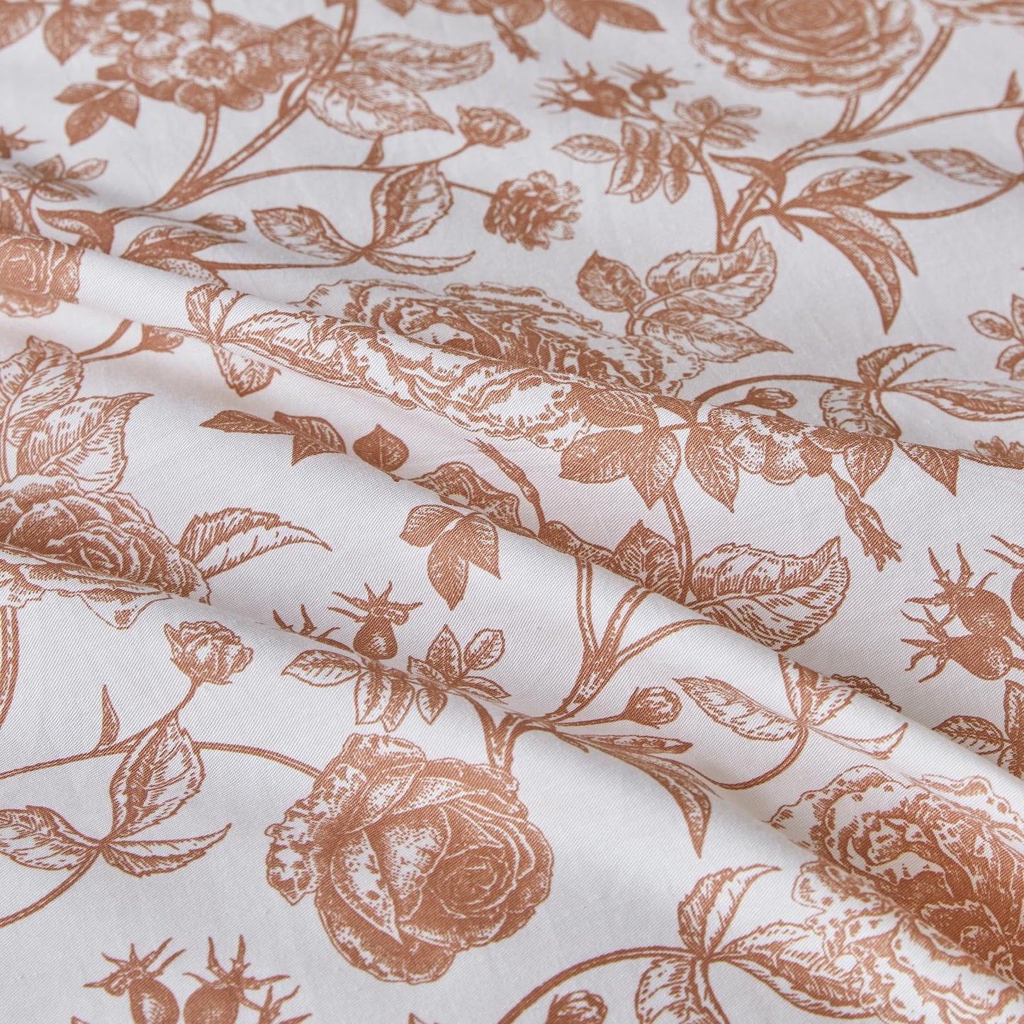 SUSYBAO Floral Duvet Cover Queen 100% Cotton 3 Pcs Set 1 Farmhouse Botanical Flower Duvet Cover with Zipper Ties 2 Pillow Shams Decorative Brown Ruffle Hem Bedding Set Soft