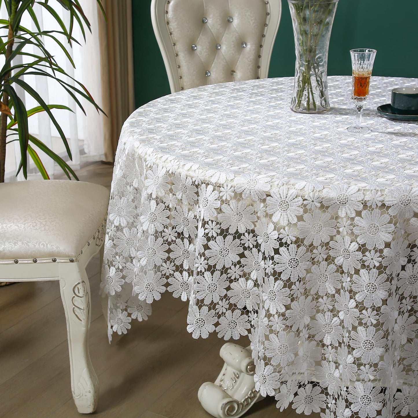 Crochet Tablecloth Farmhouse Lace Table Cloth Rustic Jacquard White Fabric Sheet Picnic TableCover Small for Round/Circular or Square Table Outdoor Holiday Wedding Birthday Party Fall/Winter/Christmas
