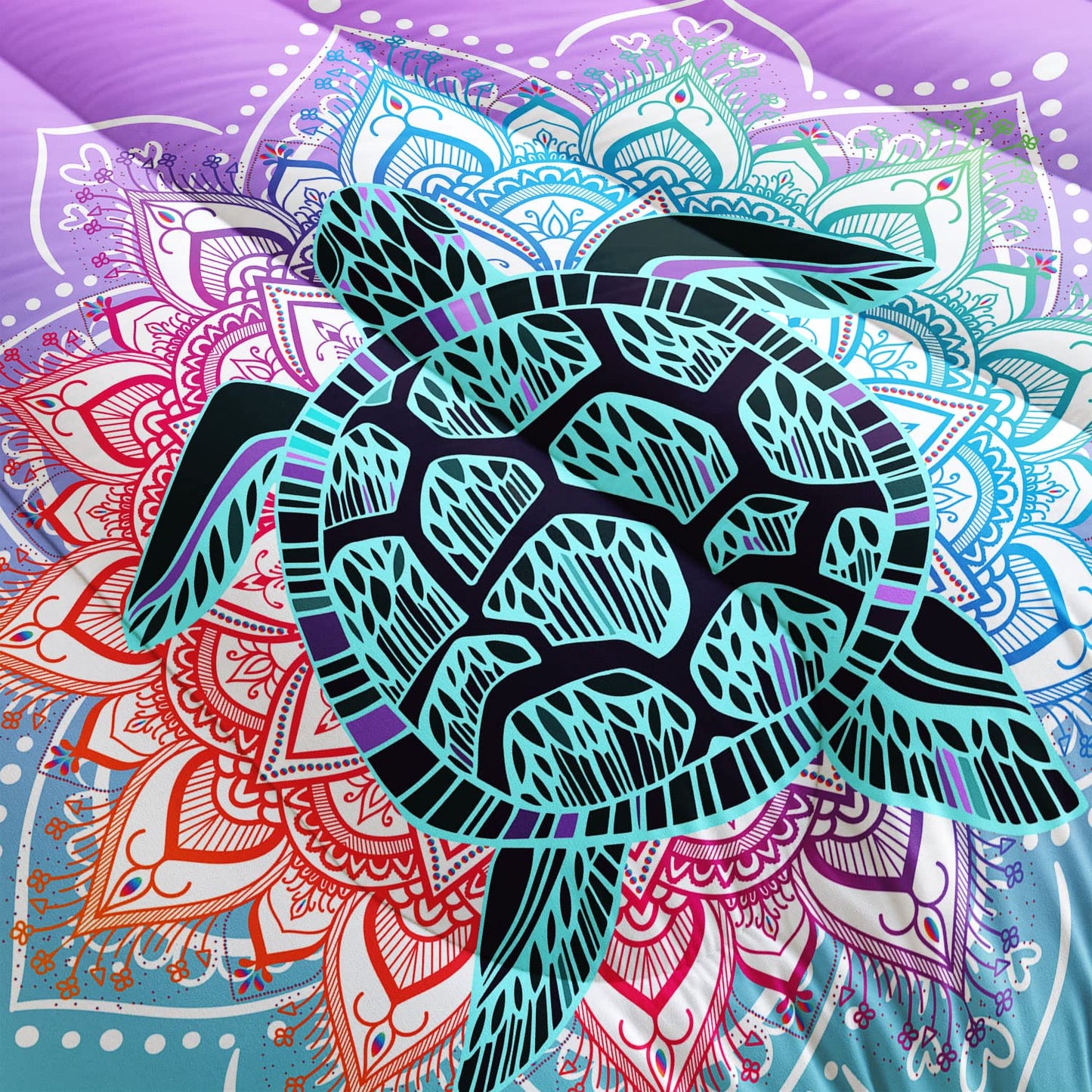HOSIMA Sea Turtle Bedding,Coastal Beach Themed Comforter Set Twin Size for Kids Teen Girls Boys Room Decor,Mandala Turtle Comforter Bed Set Twin Size with 2 Pillowcases.