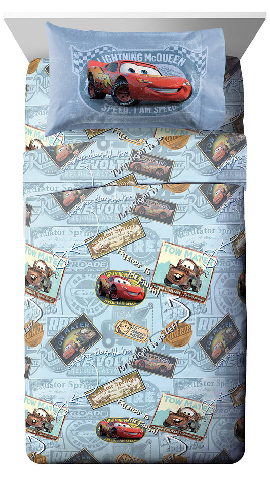 Jay Franco Disney Pixar Cars Lightning McQueen Twin Sheet Set - 3 Piece Kids Race Car Bedding, Super Soft Microfiber, Deep Pocket, Machine Washable, Fade Resistant, Blue (Official Disney Product)