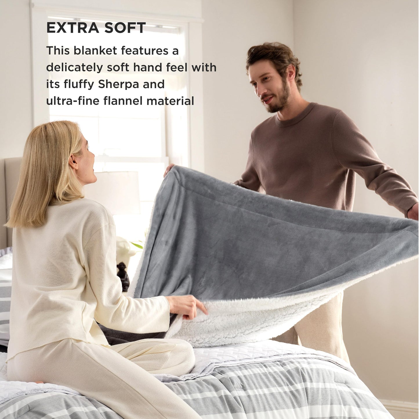 Bedsure GentleSoft Sherpa Fleece Throw Blanket for Couch, Non-Heated, Thick & Warm Cozy Blanket for Winter, Soft Fuzzy Plush Throw Gifts for Women and Men, Grey, 50x60 Inches