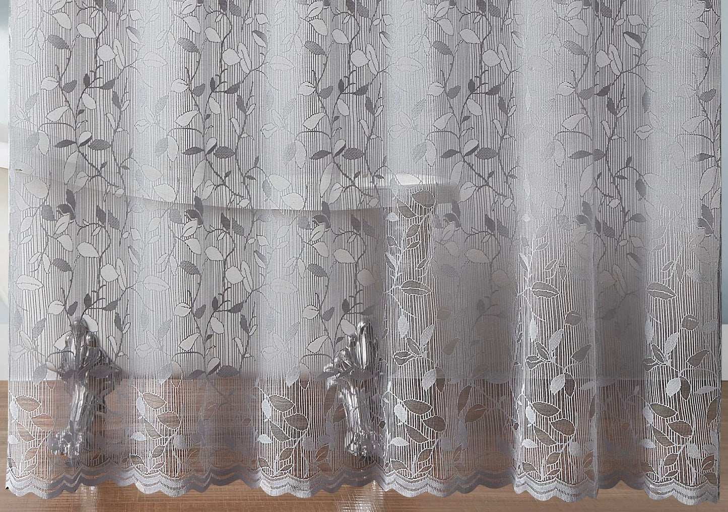 LinenZone Lace Shower Curtains with Elegant Leaf Design. 72 x 72 Size. Can Be Used As Both Rustic Shower Curtain or Modern Shower Curtain. Bathroom Curtain with Scalloped Bottom. (Grace 72 x 72 Grey)