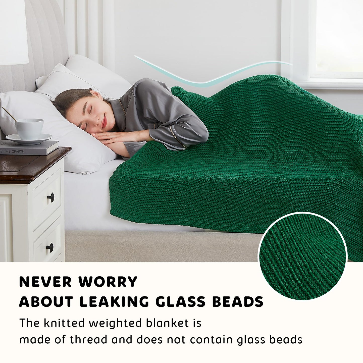 L'AGRATY Knitted Weighted Blanket - 60''x80'' 20lbs Cooling Chunky Knit Heavy for Adults Braided Crochet Throw Thick Cable Yarn Decorative No Beads Evenly Machine Washable, Green