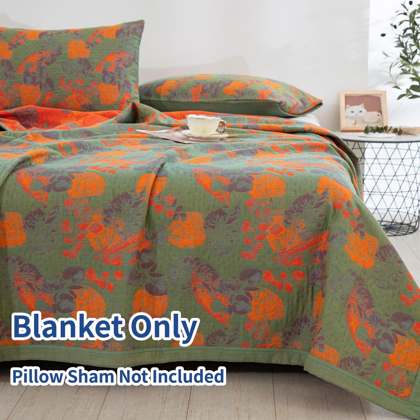 Purefair 100% Cotton Muslin Blanket Jacquard Ginkgo Leaf Floral Pattern Quilt, Soft Bed Cover Lightweight Breathable Gauzy Reversible Bedspread Coverlet Bedding Full/Queen(78"x94"), No Pillow Sham